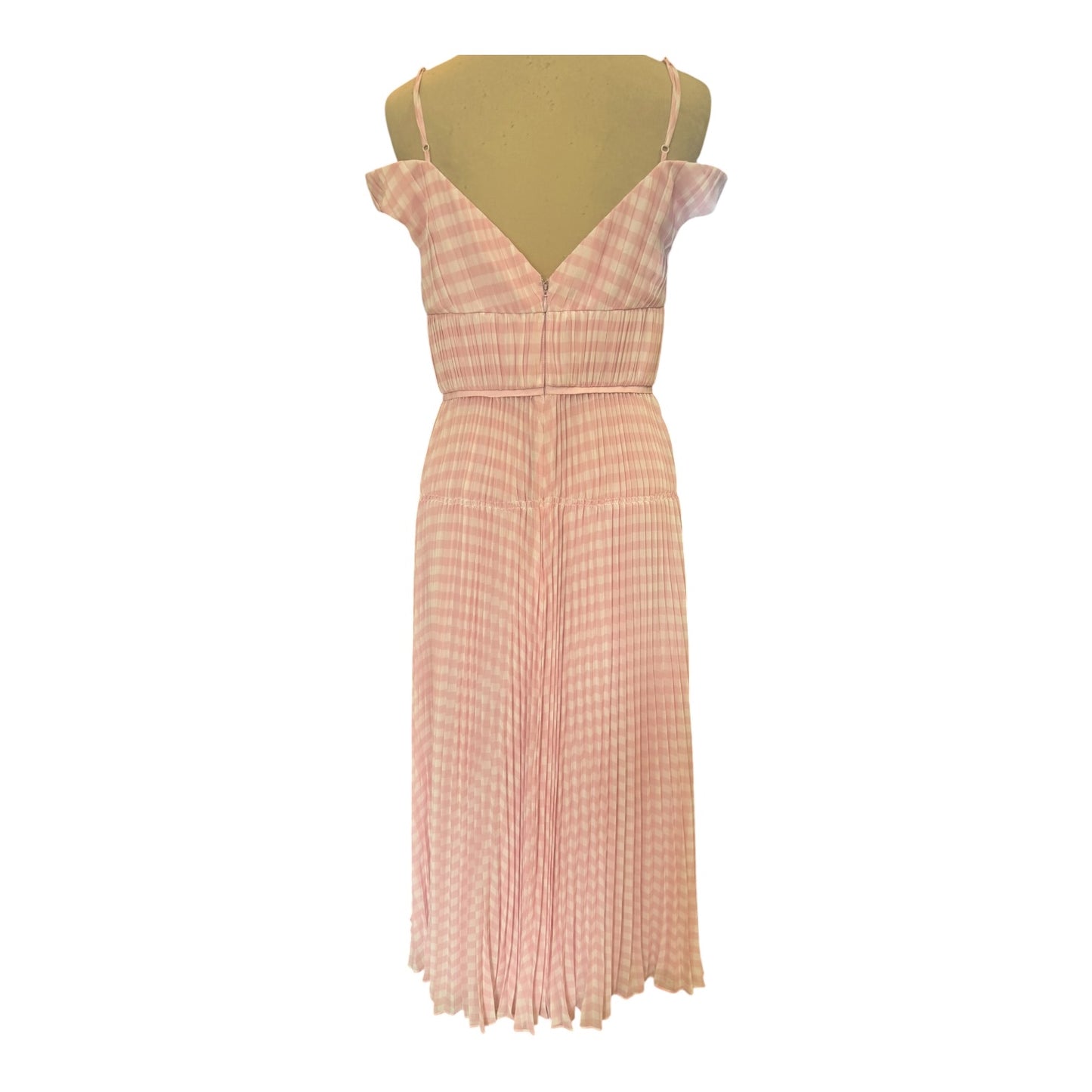Self-Portrait Gingham Plissé Chiffon Midi Dress - 10 - NEW
