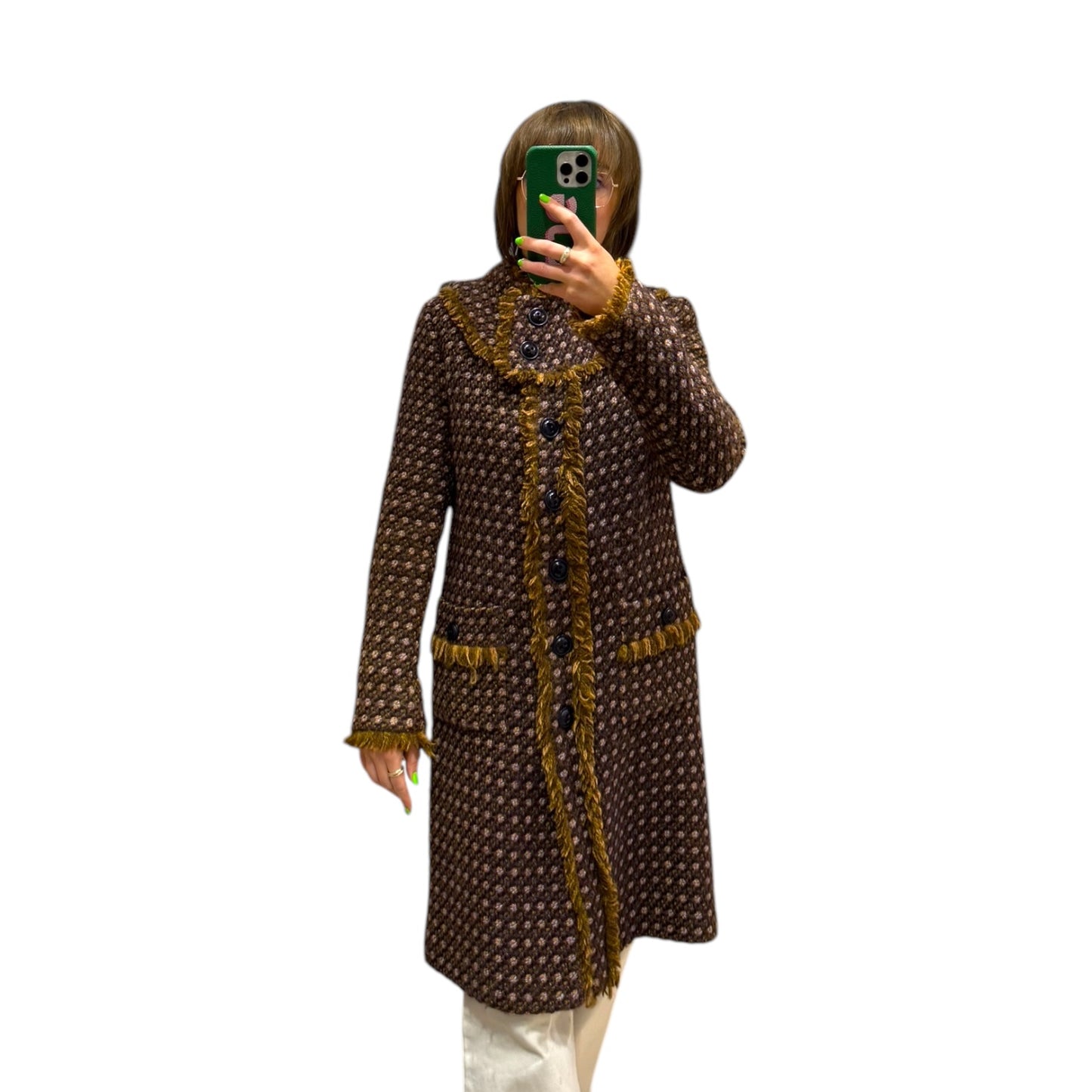 Tara Jarmon Navy and Mustard Tweed Coat - 8/10