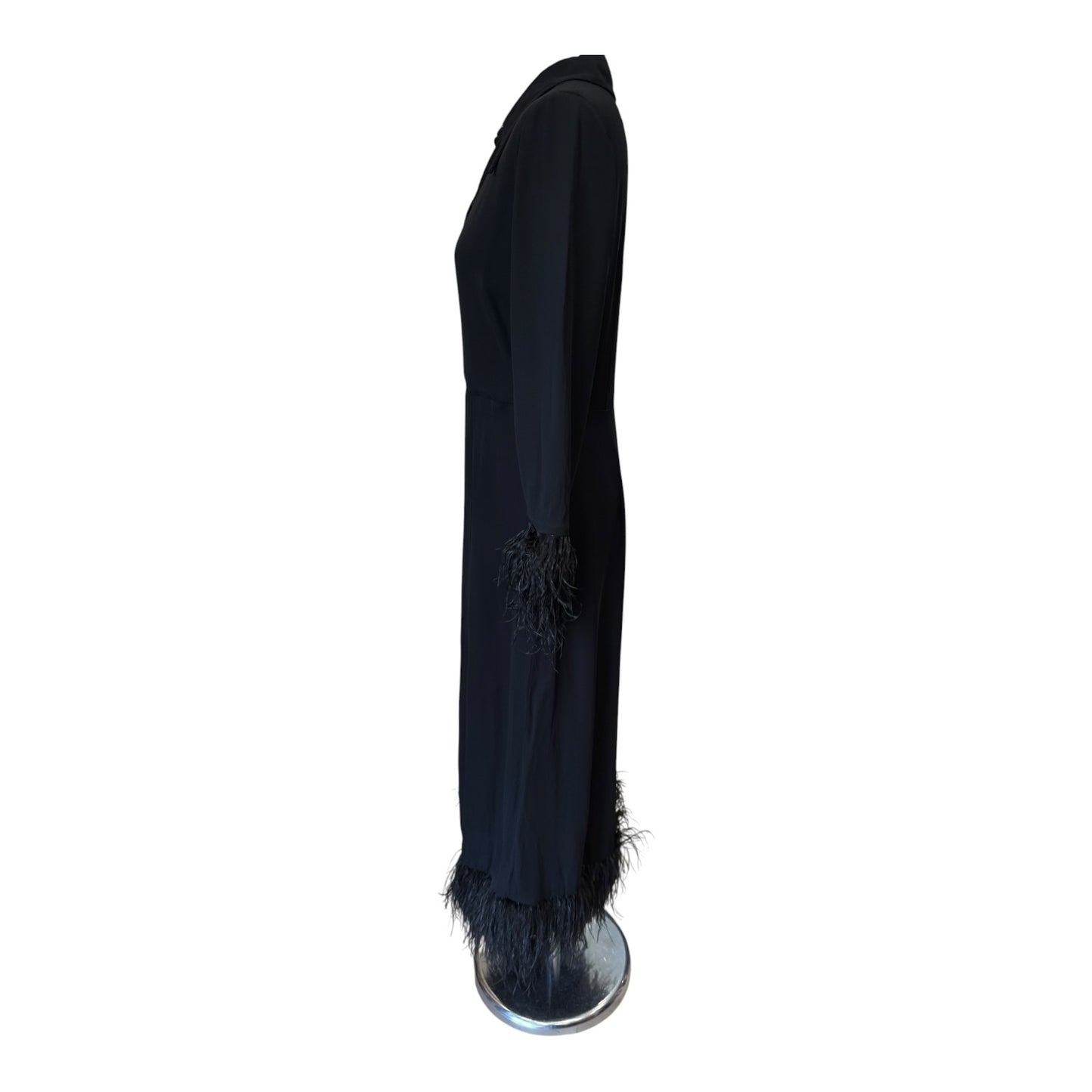 Mint Velvet Black Feather Trim Dress - 12