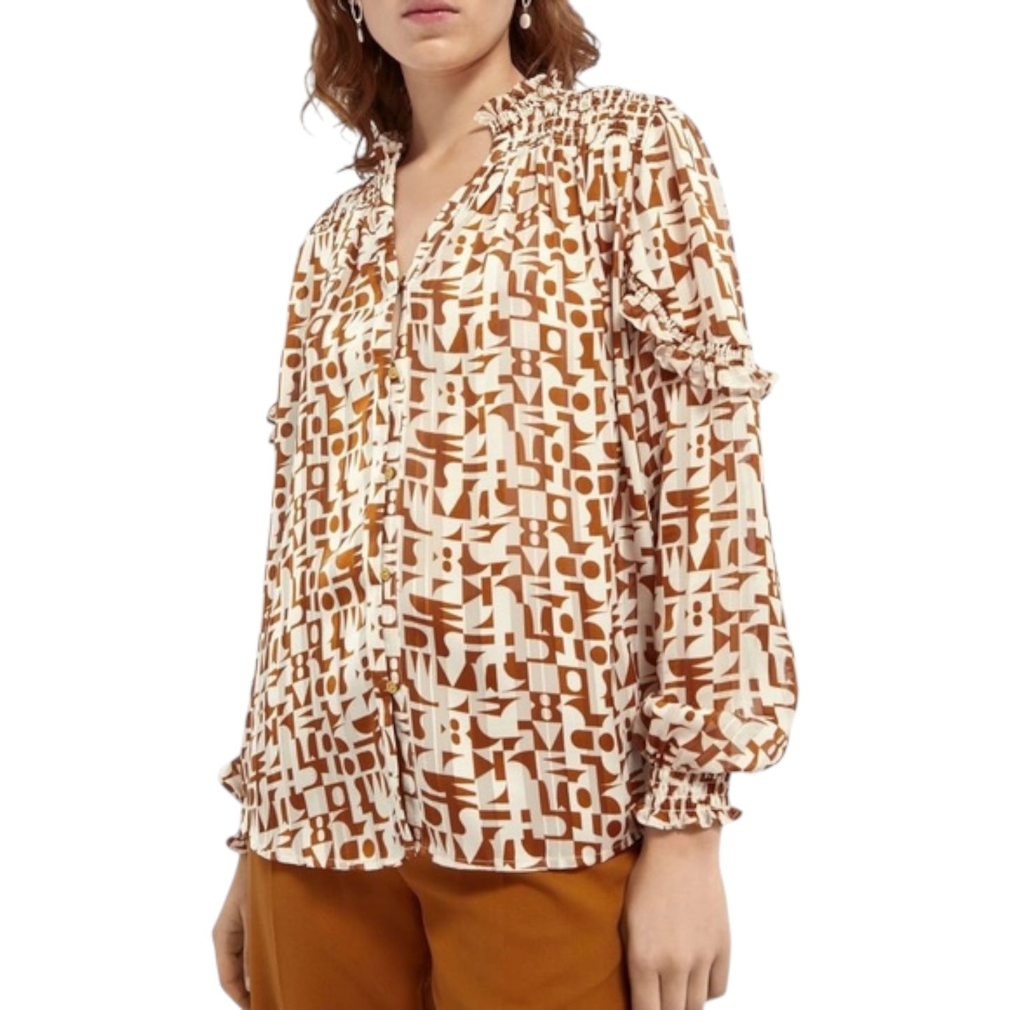 Scotch and Soda Tan Cream Patterned Blouse - 10/12