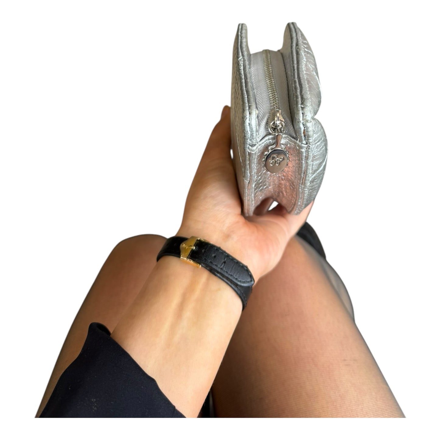 Lulu Guinness Silver Snake Print Lip Clutch
