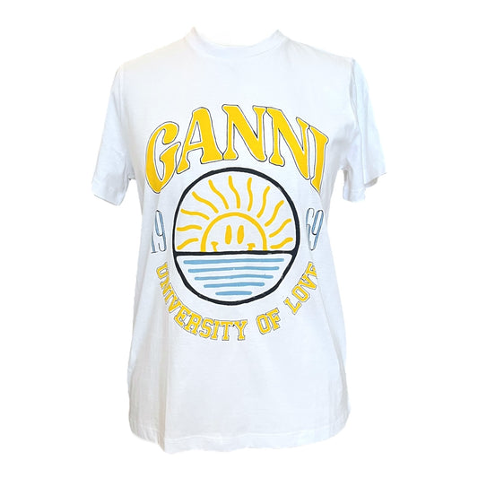 Ganni White 'University of Love' T Shirt - 10 - NEW