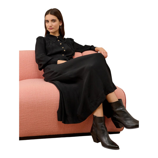 Brora Black Satin Backed Crepe Shirt Dress - 10 - NEW