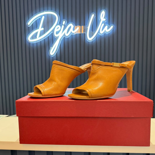 Ferragamo 'Emeric' Brown Mule Heels - 7