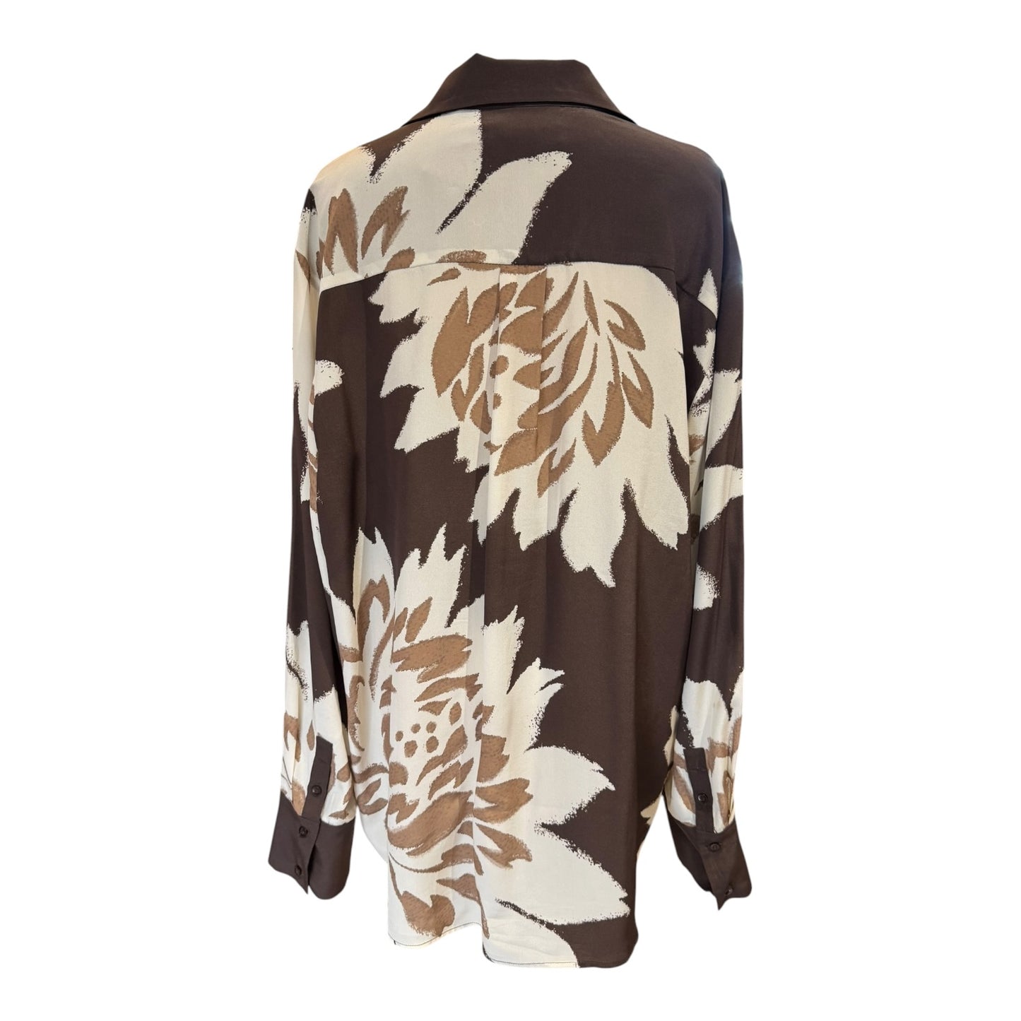 Sir Brown Floral Silk Satin Shirt - 14/16