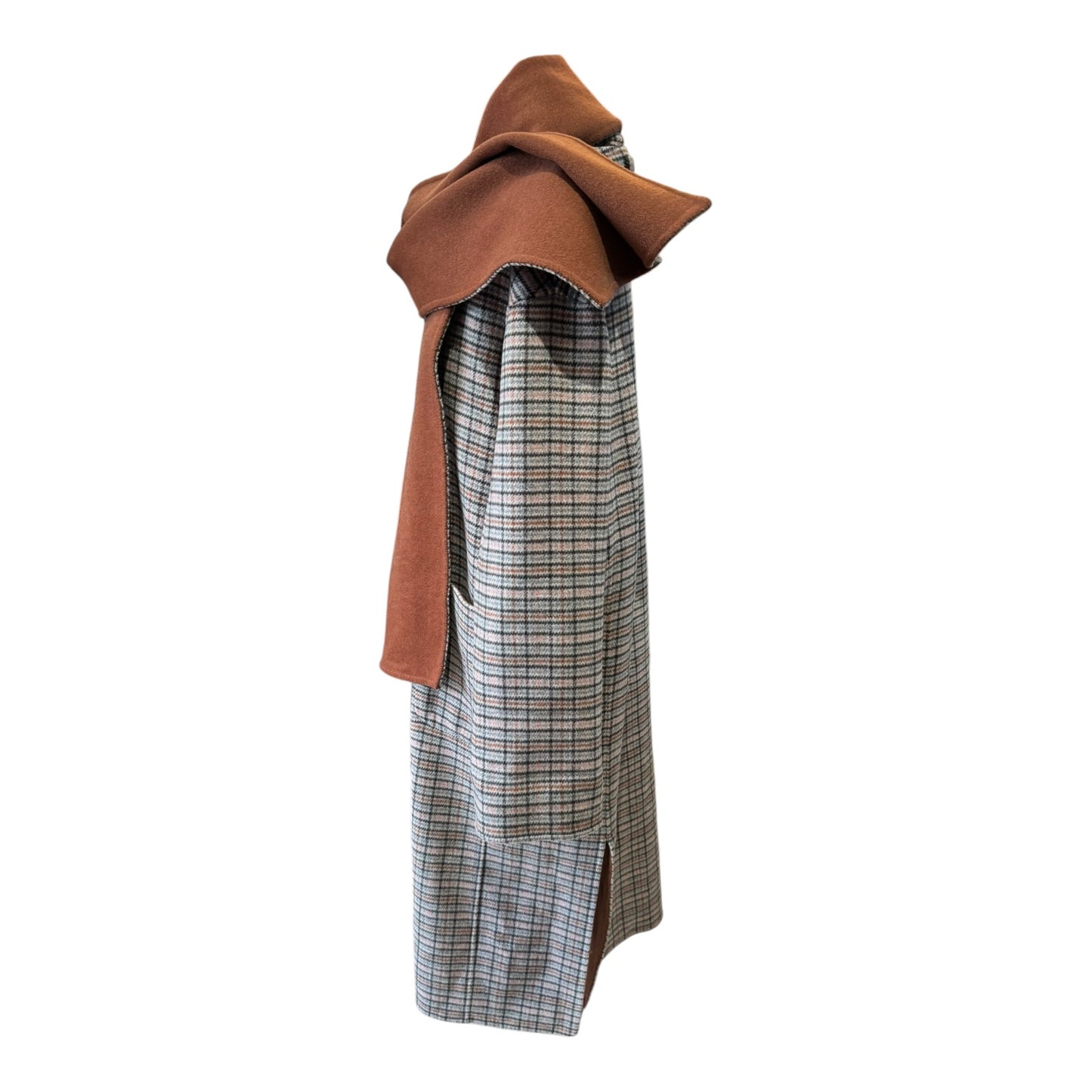 Jaeger Reversible Brown and Check Coat with Scarf - 12