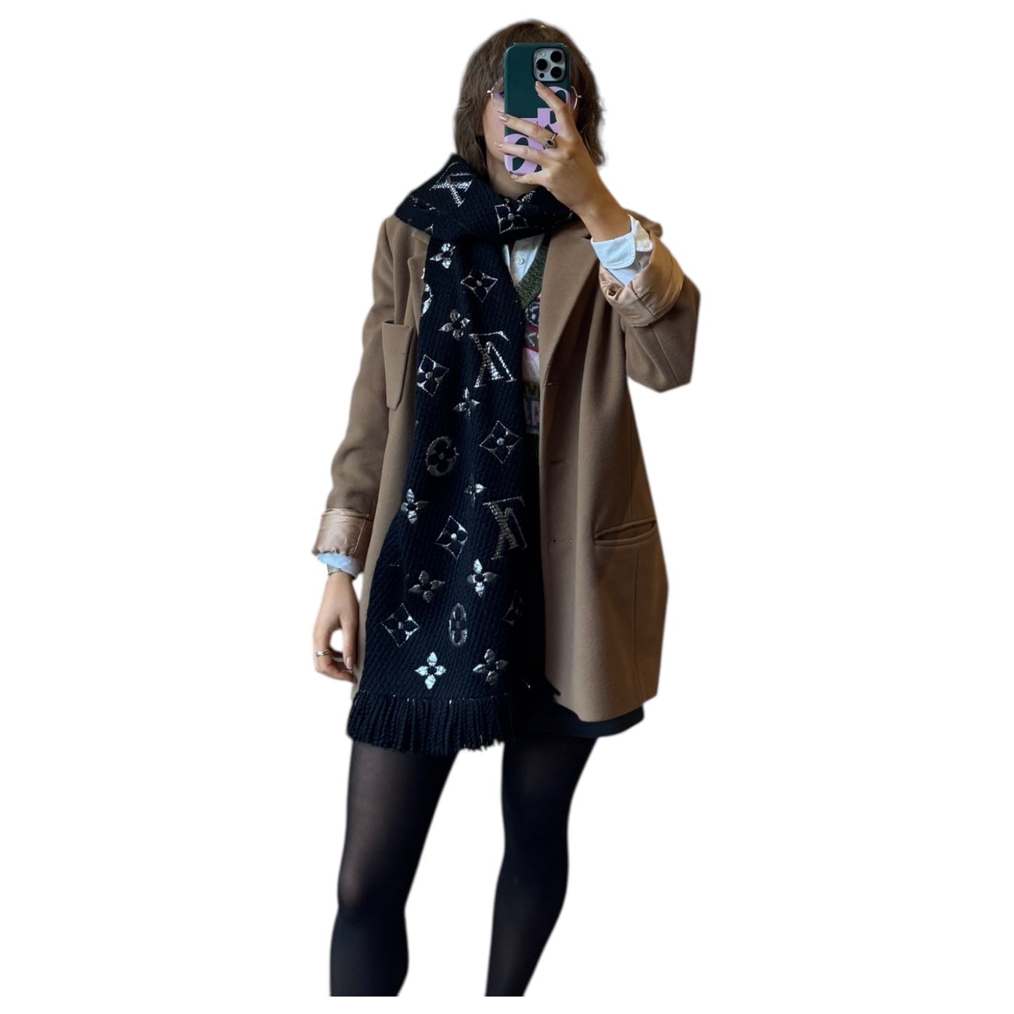 Louis Vuitton Monogram Echarpe Mania Shine Scarf Black