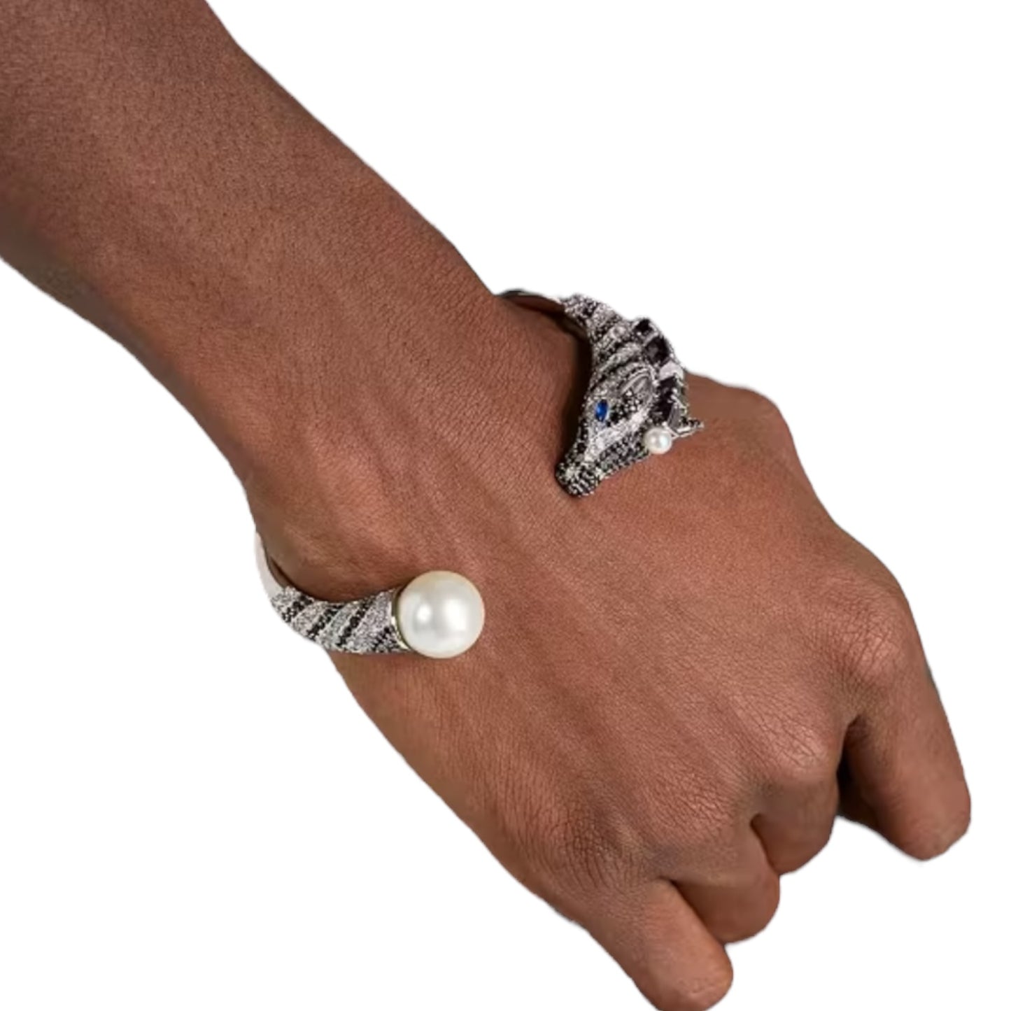 Kate Spade Earn Your Stripes Hinge Cuff Zebra Pearl Cubic Zirconia