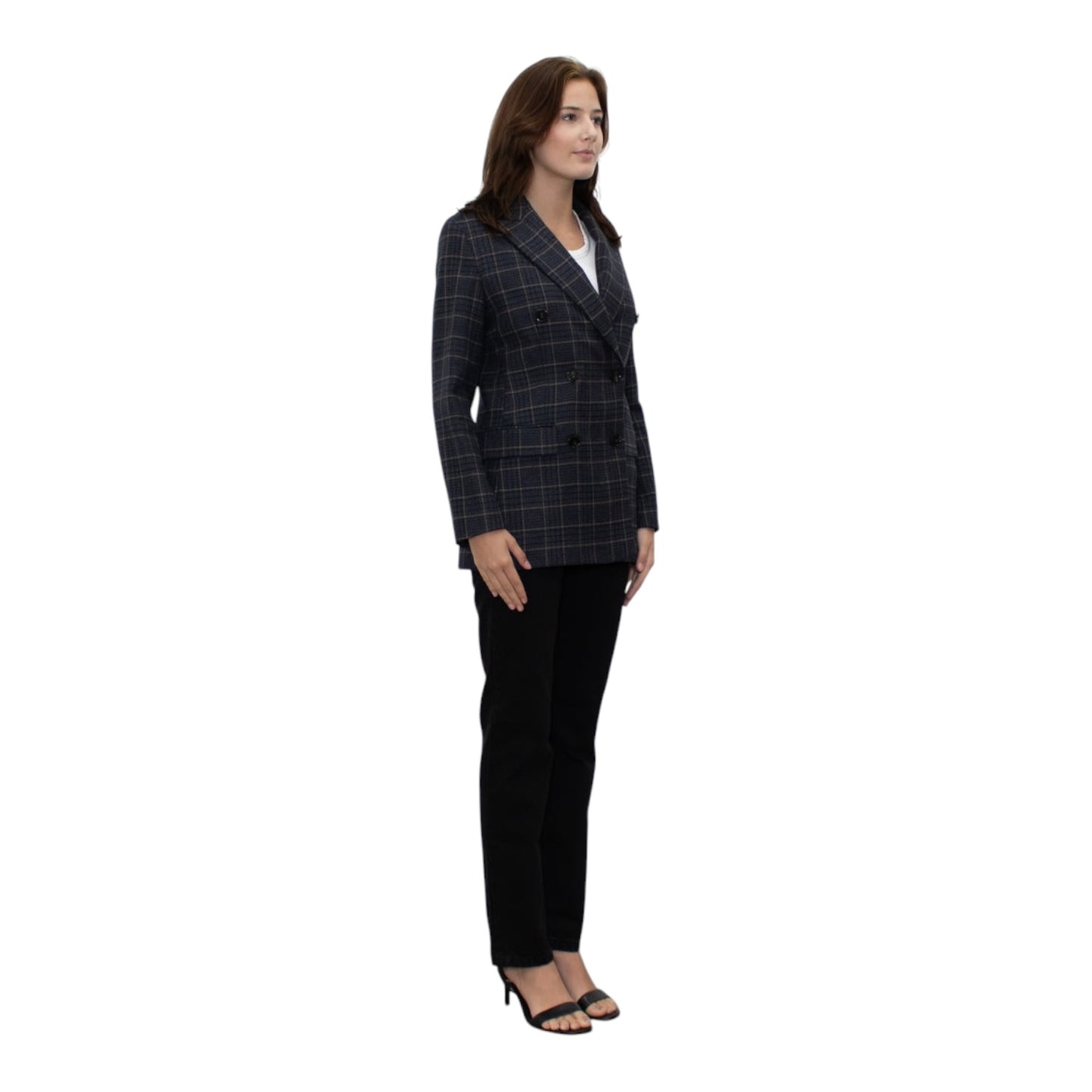 Weekend Max Mara Blue Beige Check Wool Blazer Jacket - 10