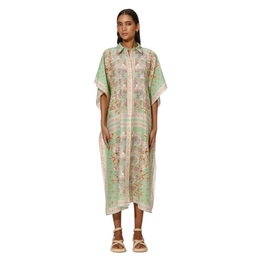 By Malina Green and Pink Minella Print Kaftan - 12 / 14