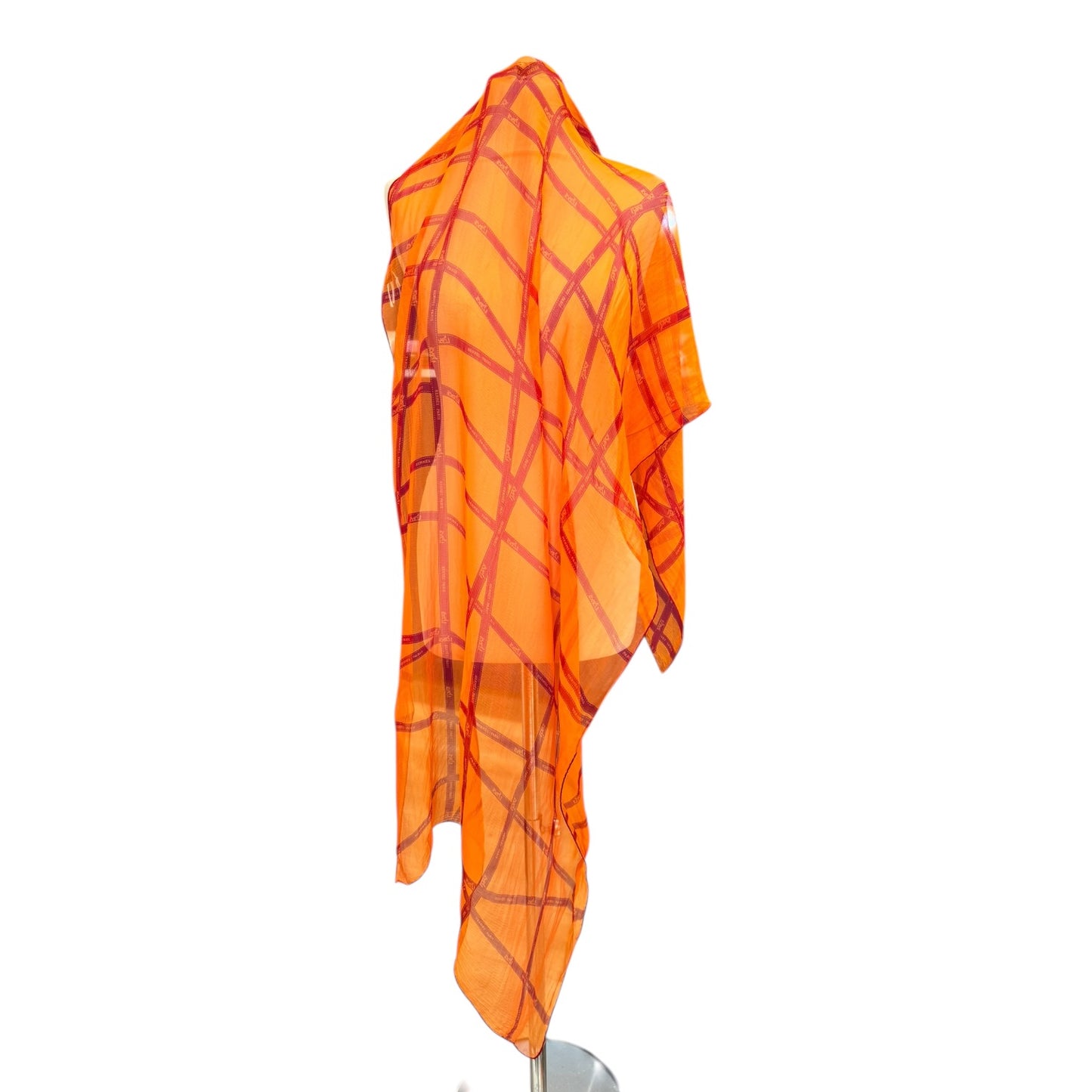 Hermés Bolduc Mouselline Scarf Orange and Burgundy