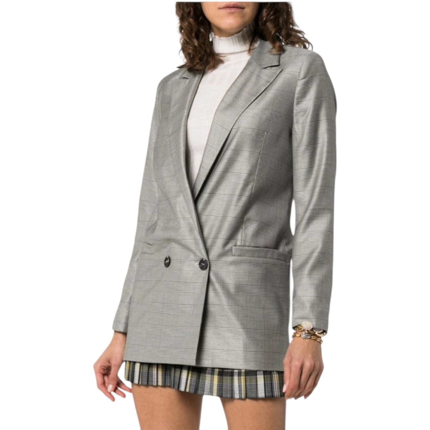 Ganni Grey Check Silk and Wool Blazer - 10