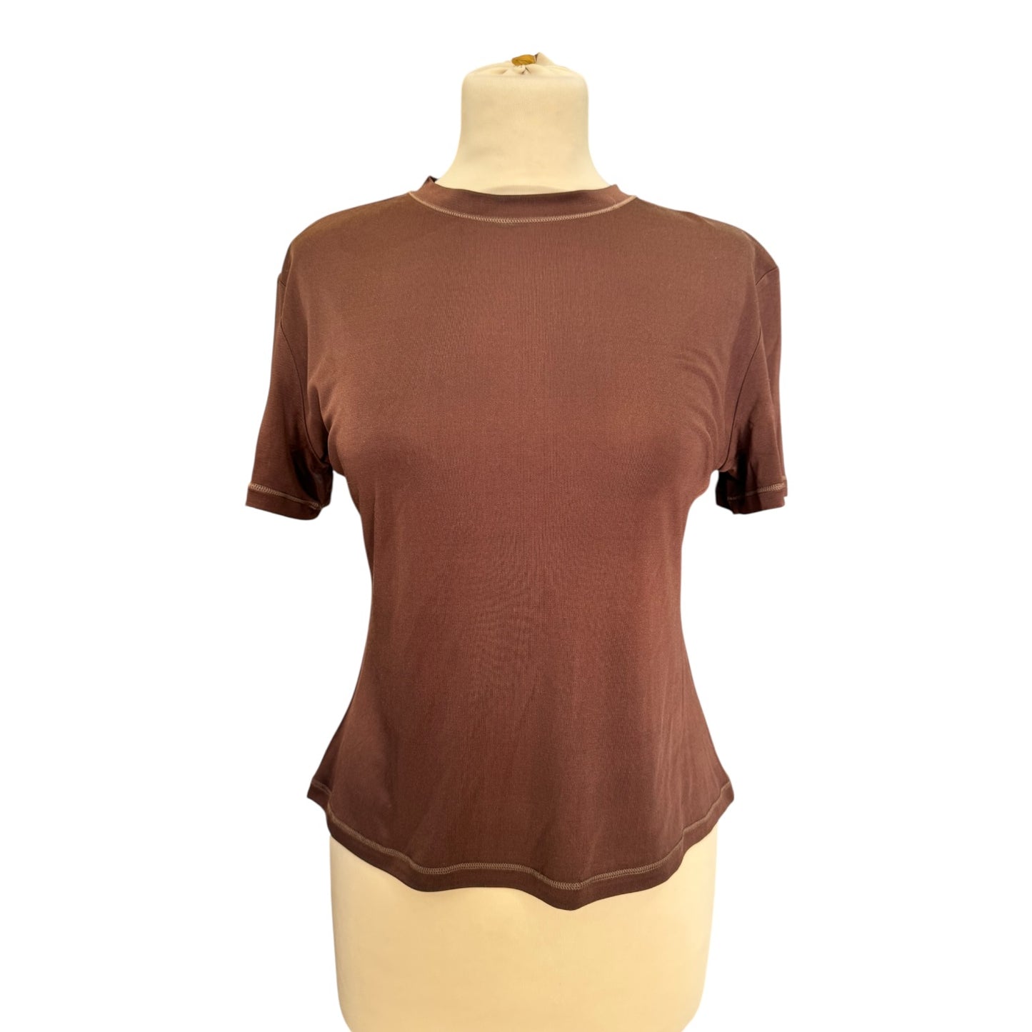 Lily Silk Brown Silk T Shirt - 12