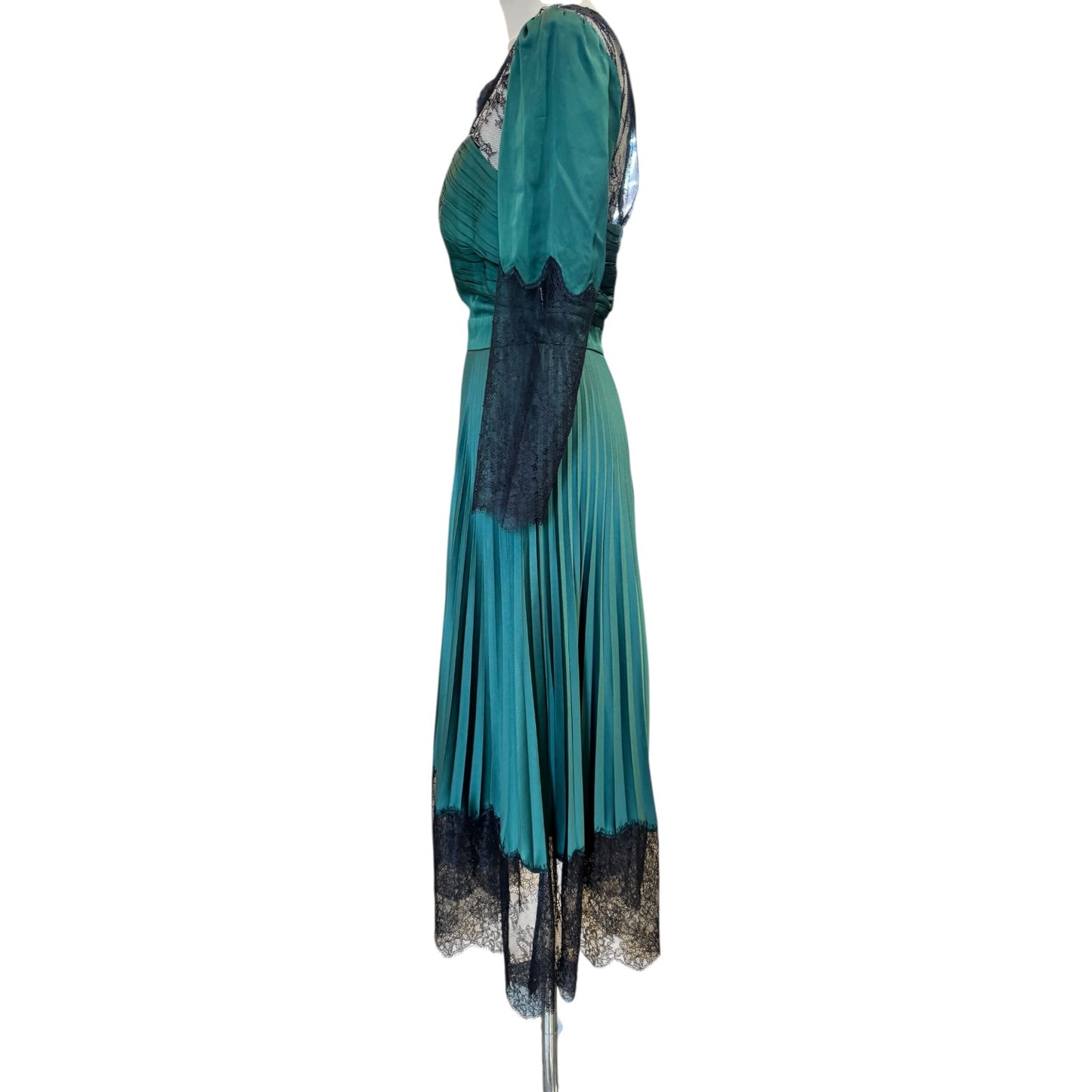 Self Portrait Green and Black Lace Dress - 12
