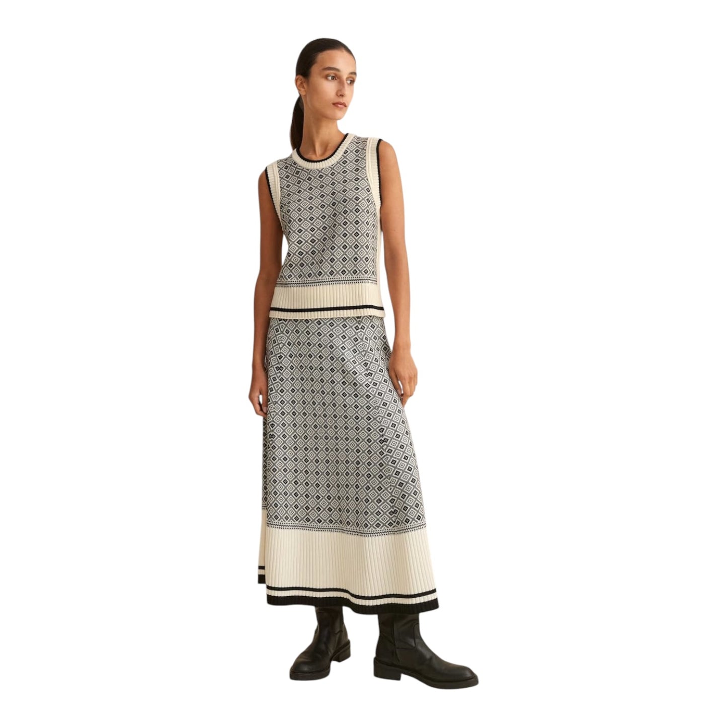 Me + Em Merino Jacquard Vest and Midi Skirt - 12/14