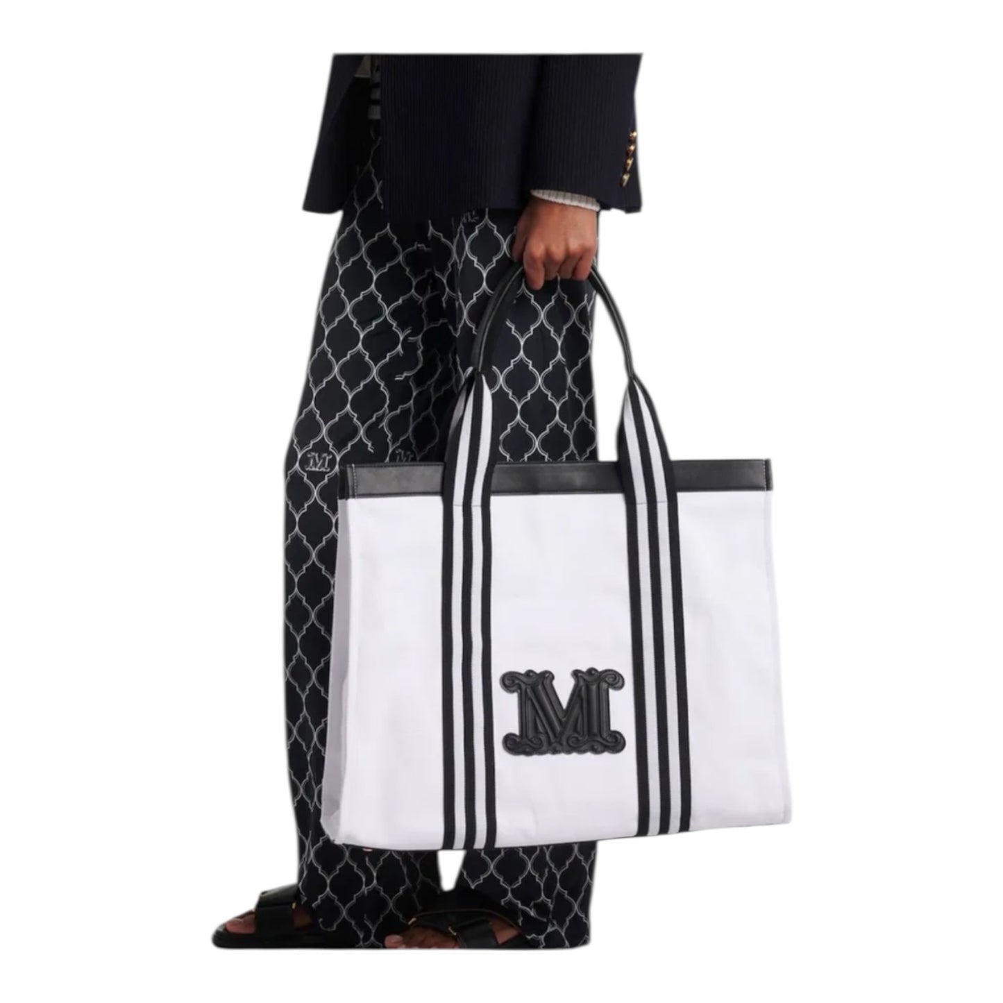 Max Mara Palau Large White and Black Tote Bag - NEW