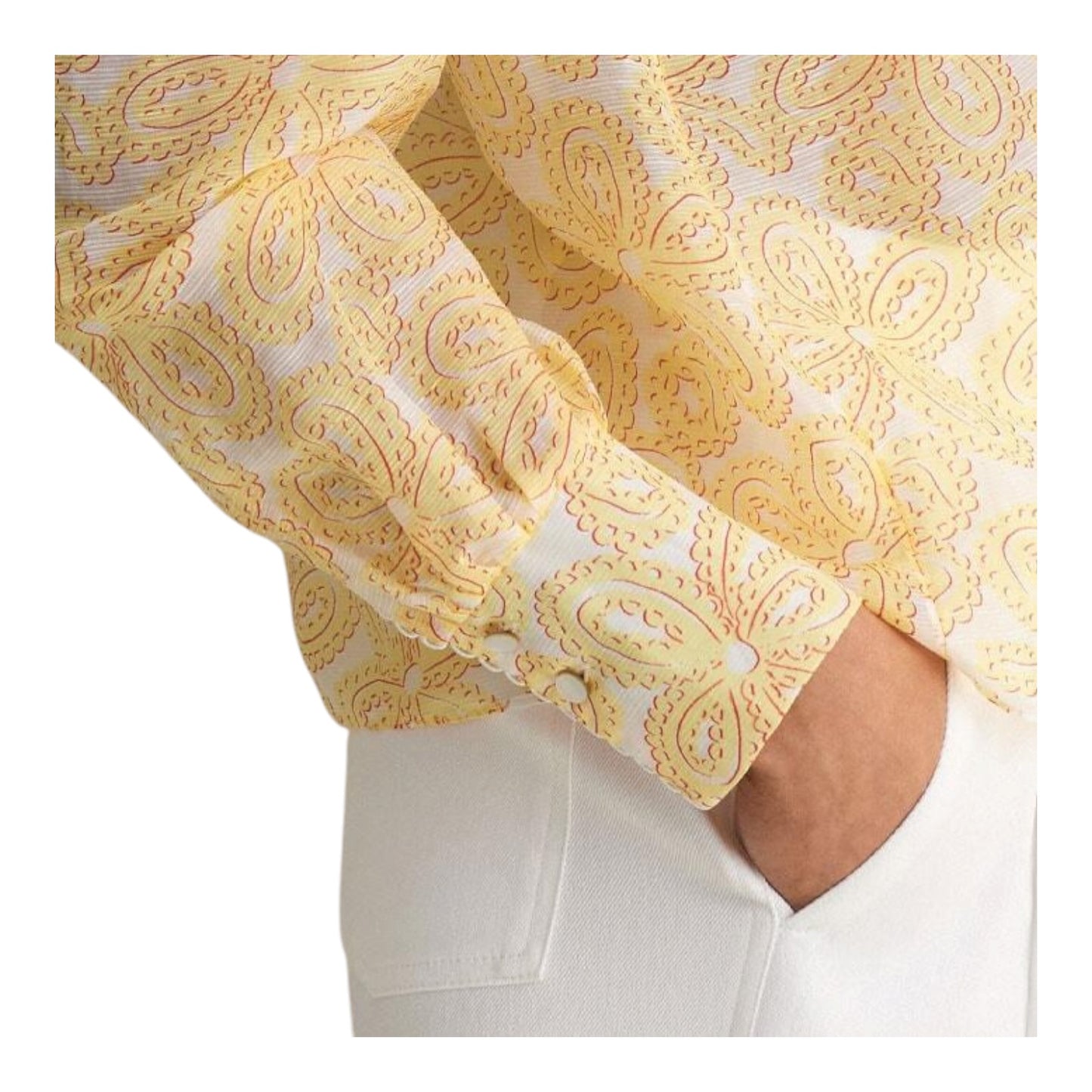 Me + Em Silk Linen Lace Balloon Sleeve Blouse - 14