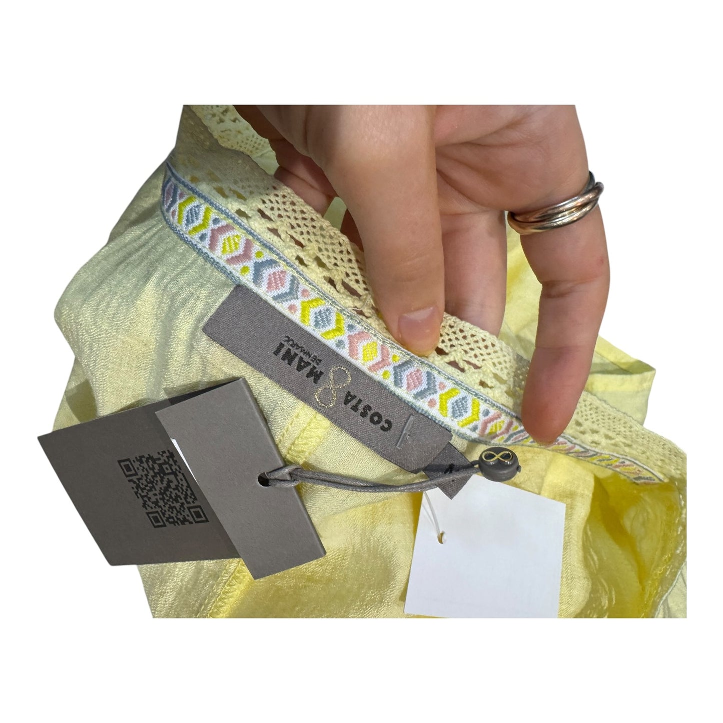 Costa Mani Yellow V Neck Blouse - 12 - NEW