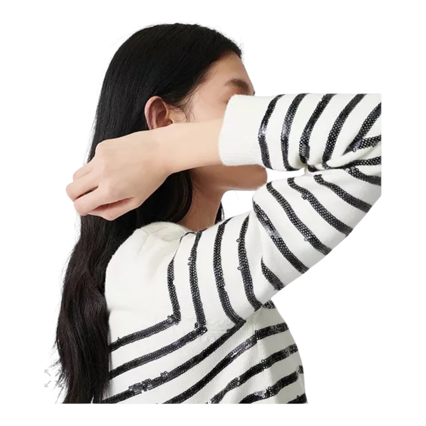 Maje White Jumper with Black Sequins  - 12/14/16