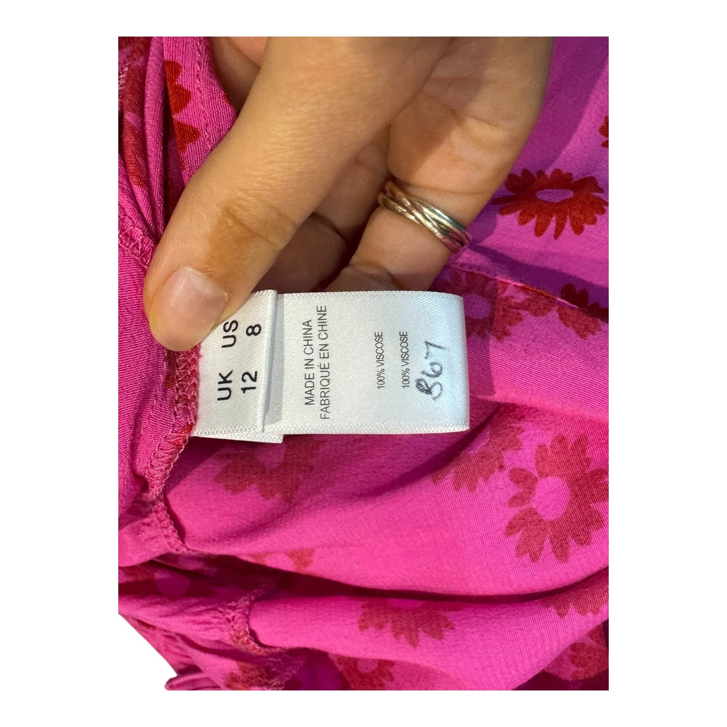 Kitri Petra Pink Daisy Print Shirred Dress - 12