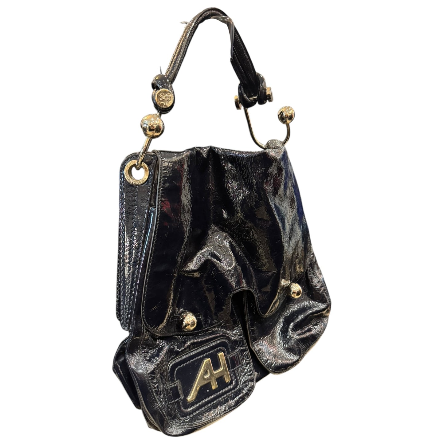 Anya Hindmarch Black Patent Leather and Silver Bag