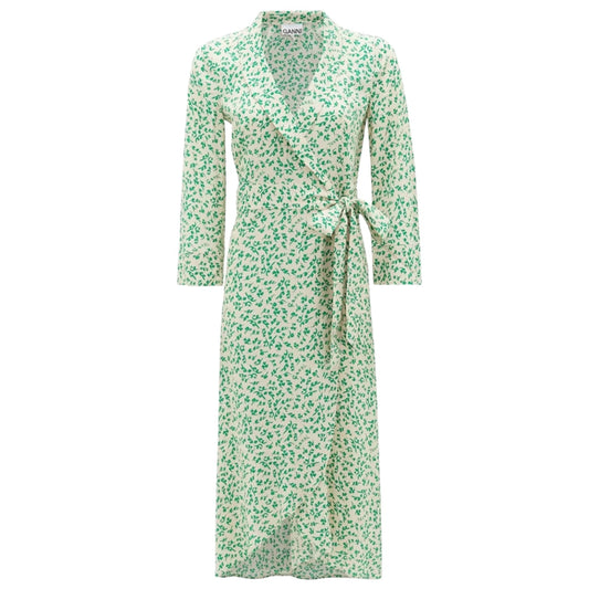 Ganni Cream and Green Floral Dress - 12