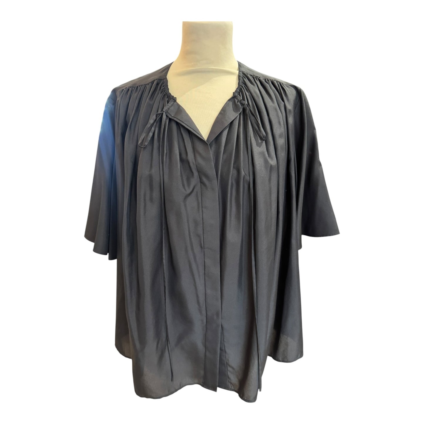 Joseph Bristow Black Gathered Silk Blouse - 10