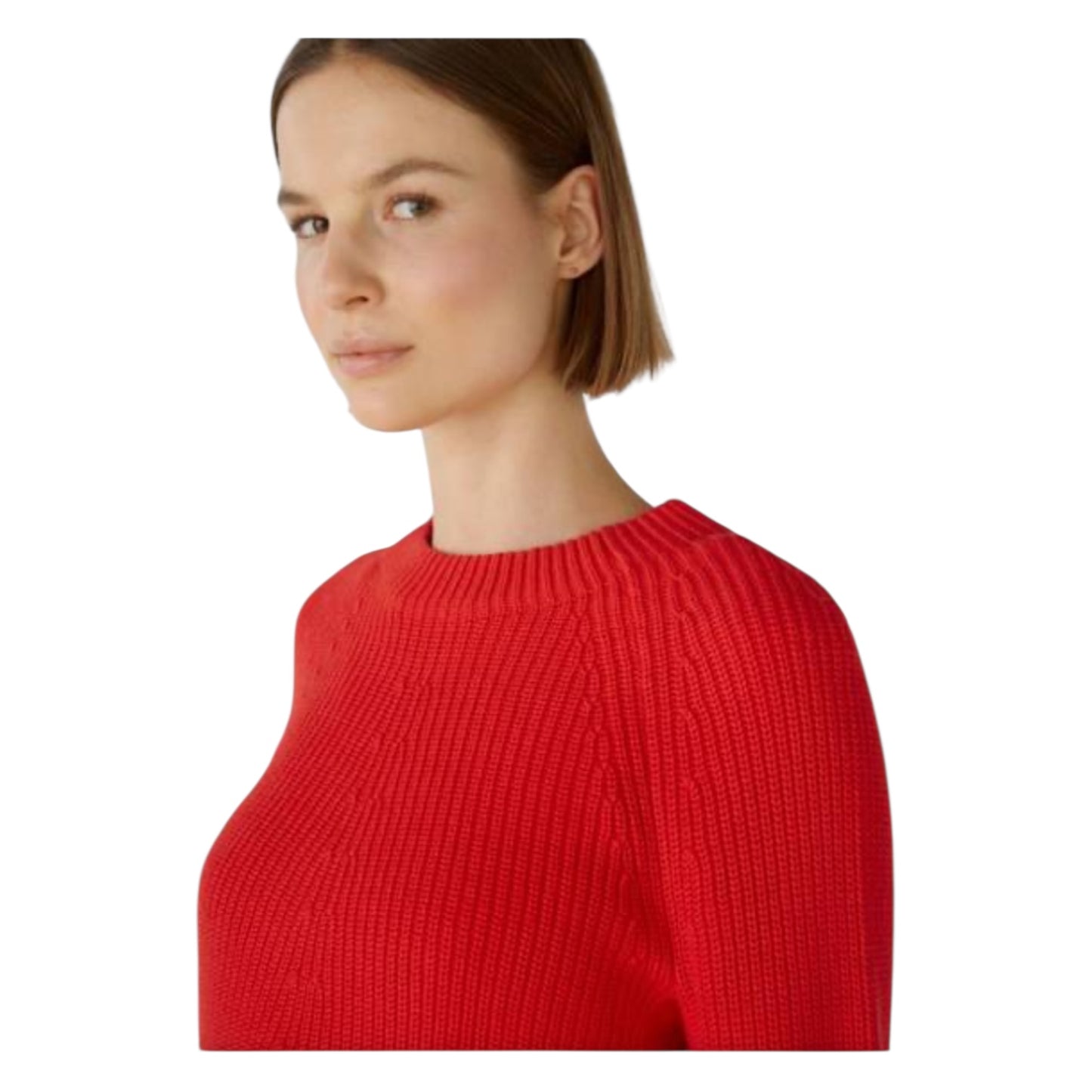Oui Red Cotton Rib Knit Sweater - 18
