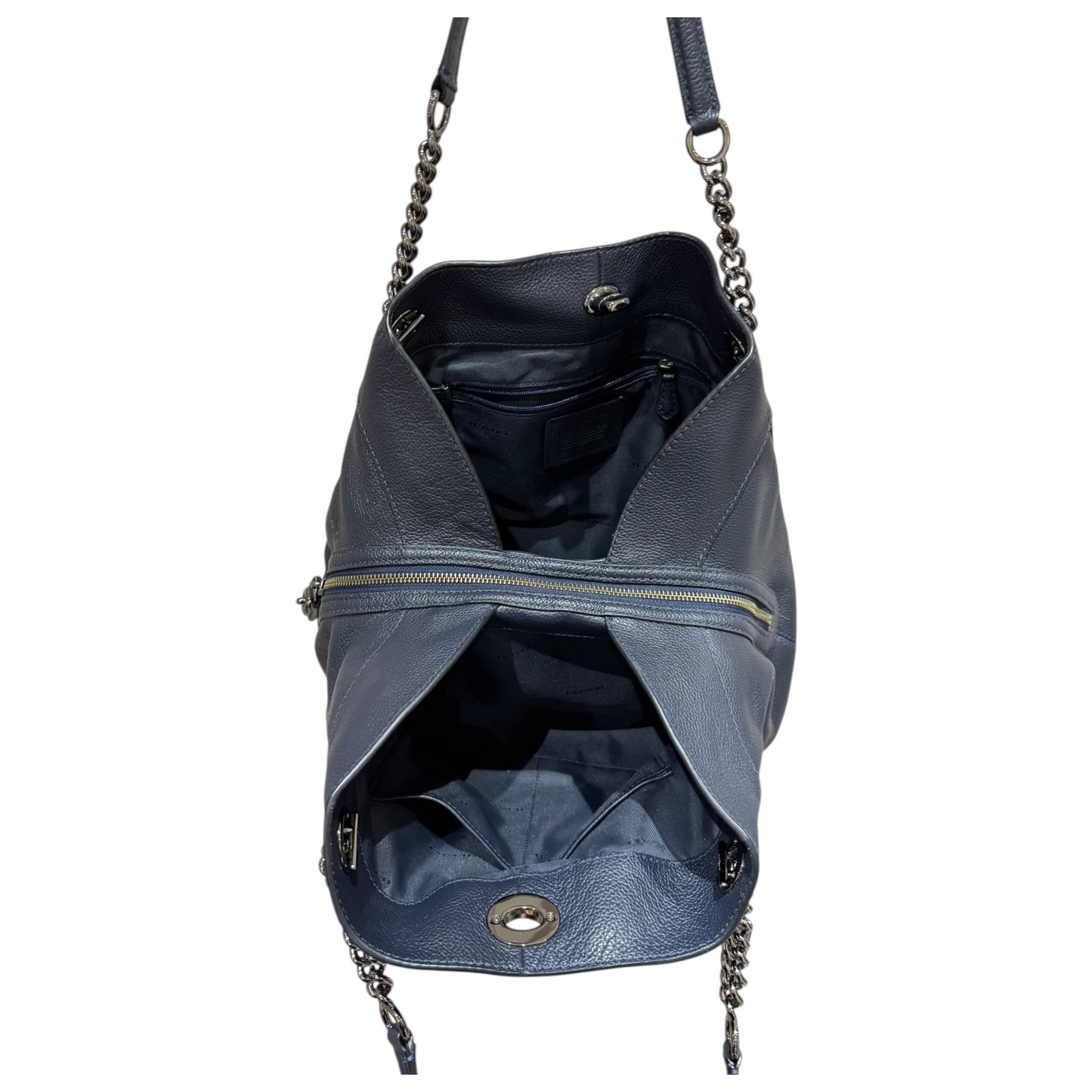 Coach Turnlock Edie Navy Polished Pebble Leather Bag