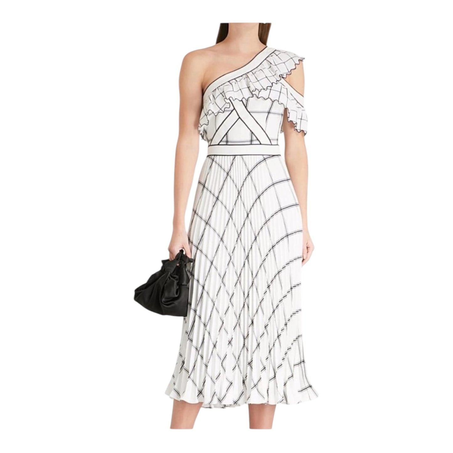 Self Portrait Check One Shoulder Maxi Dress - 6