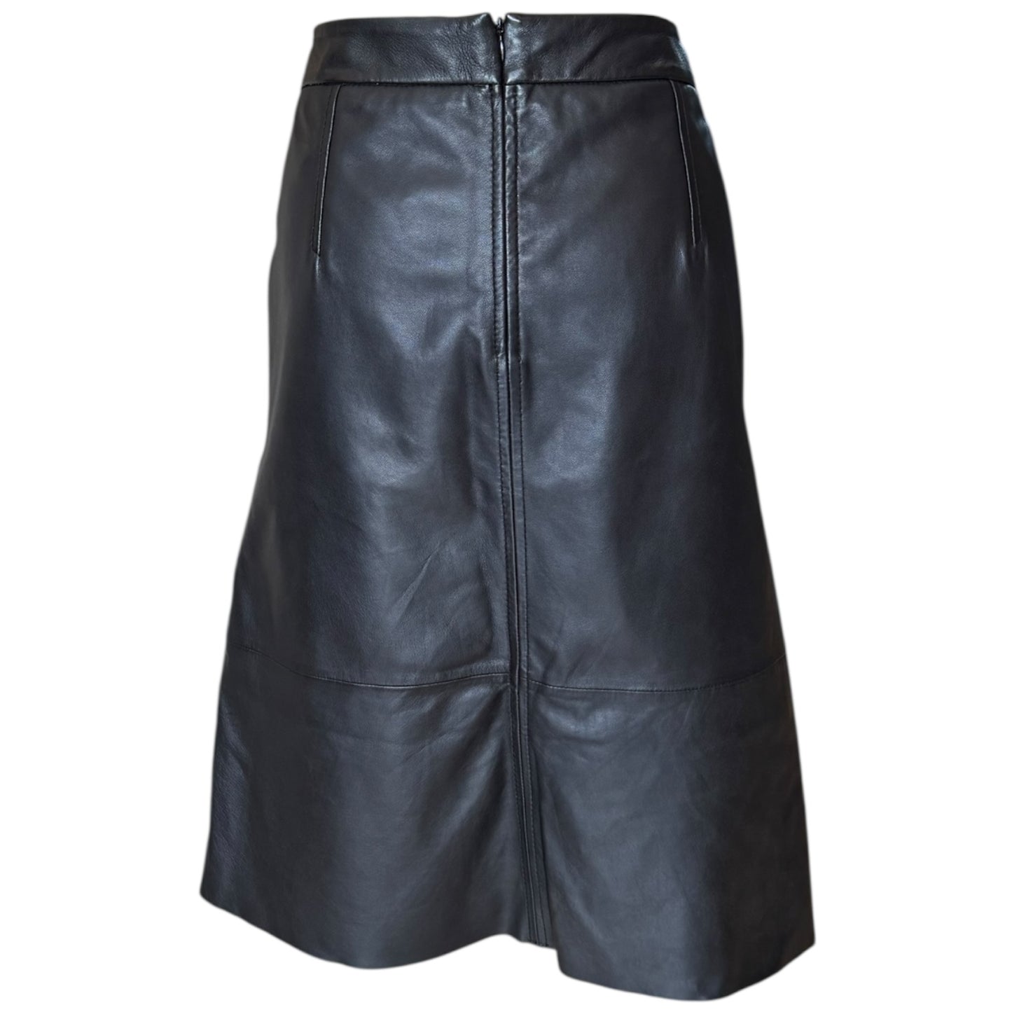 Riani Black Leather Knee Length Skirt - 12