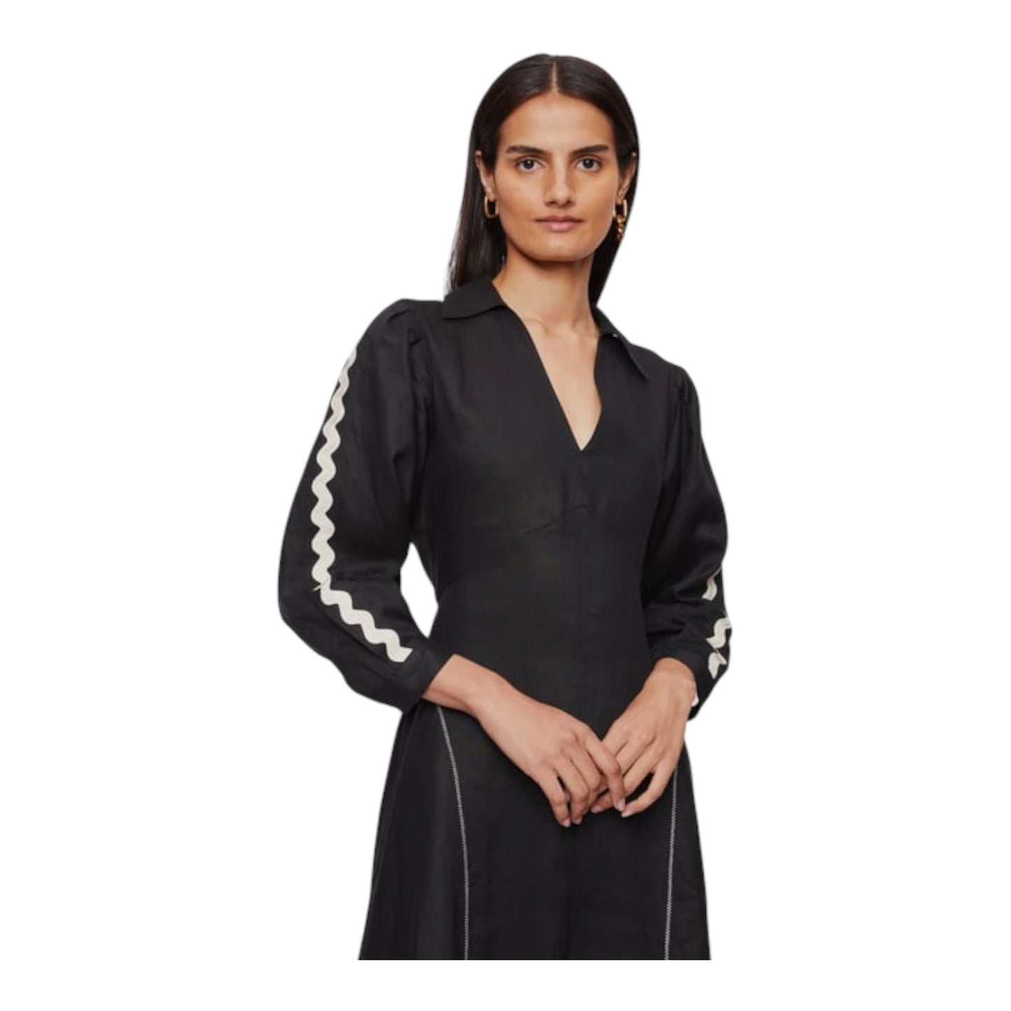 Jigsaw Black Linen Ric Rac Dress - 8 - NEW