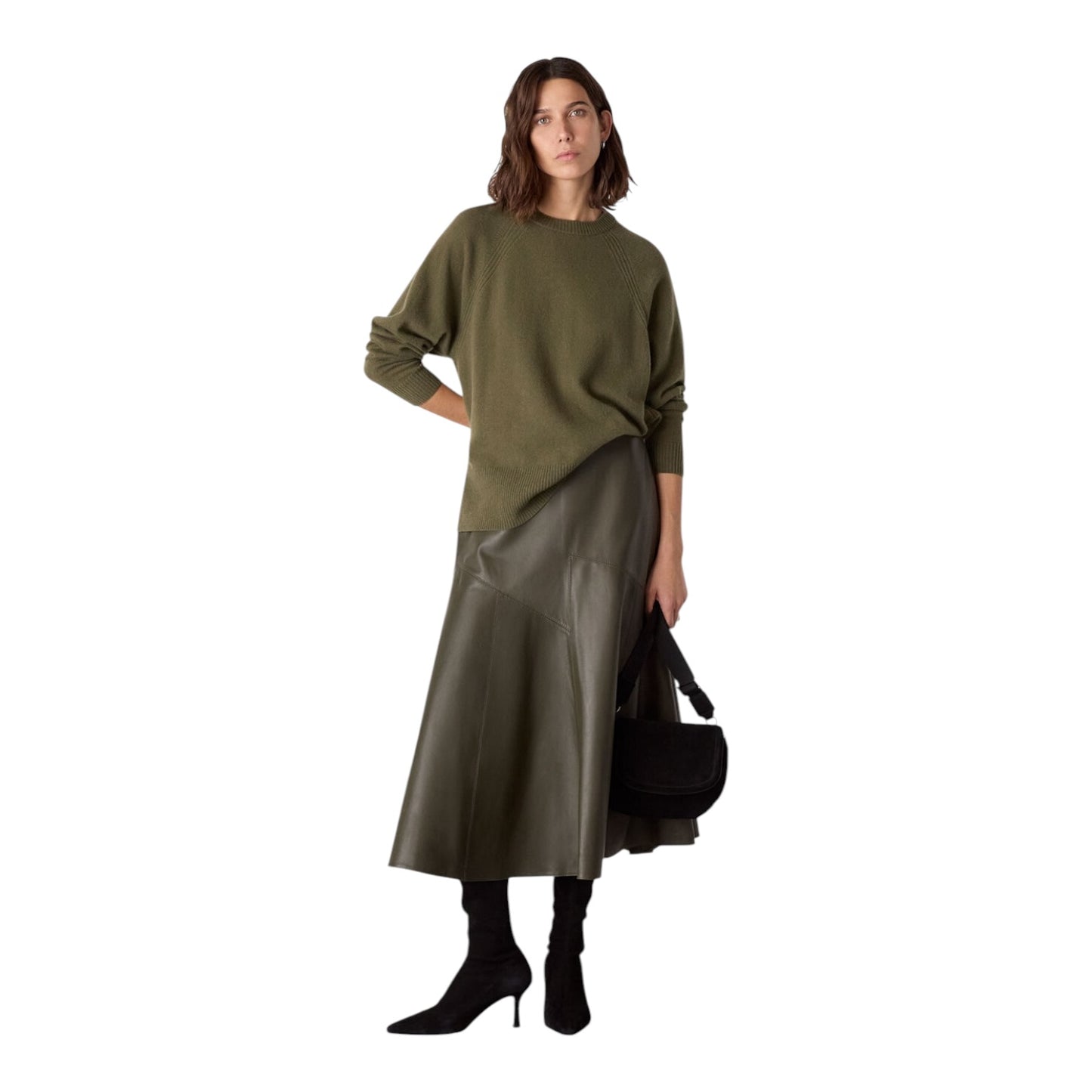 Whistles Khaki Ultimate Cashmere Crew Neck - 12