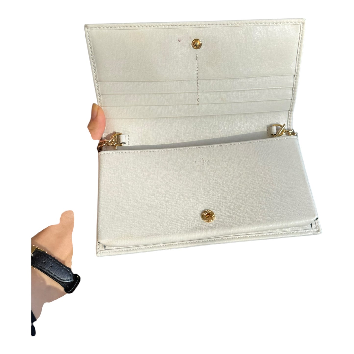 Gucci White 'Gucci 1955' GG Supreme Horsebit Chain Wallet Bag