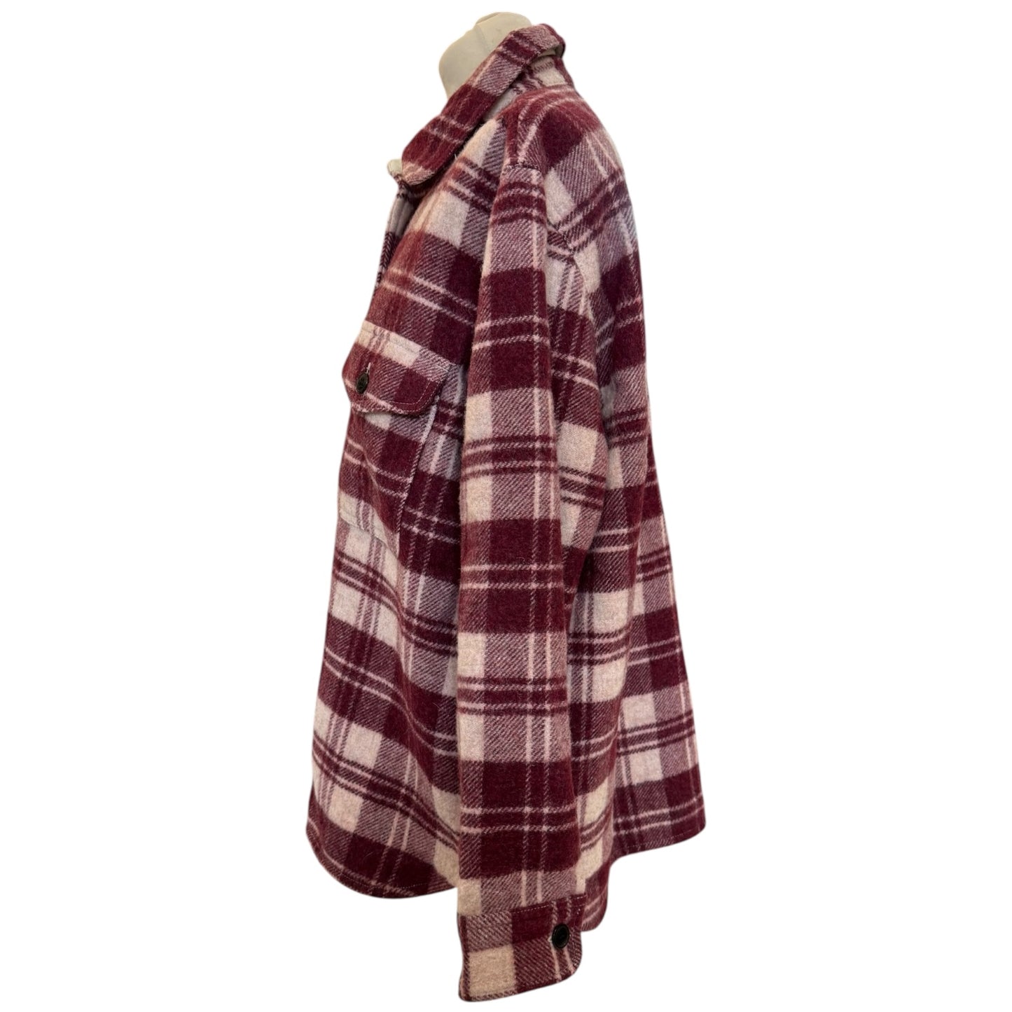 Isabel Marant Etoile Burgundy and Cream Plaid Check Wool Blend Faxon Shirt - 12/14