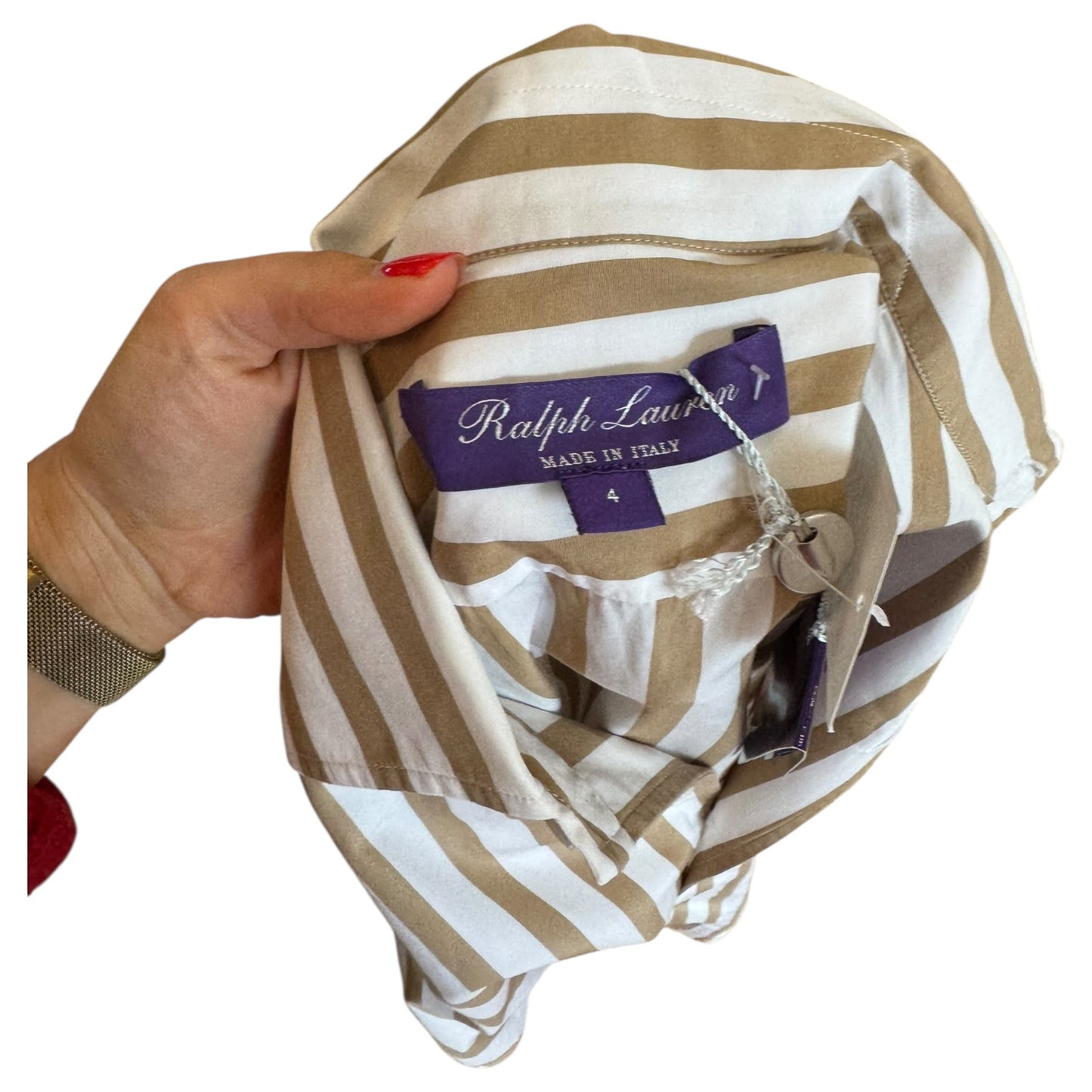 Ralph Lauren Purple Label White and Camel Stripe Shirt - 12
