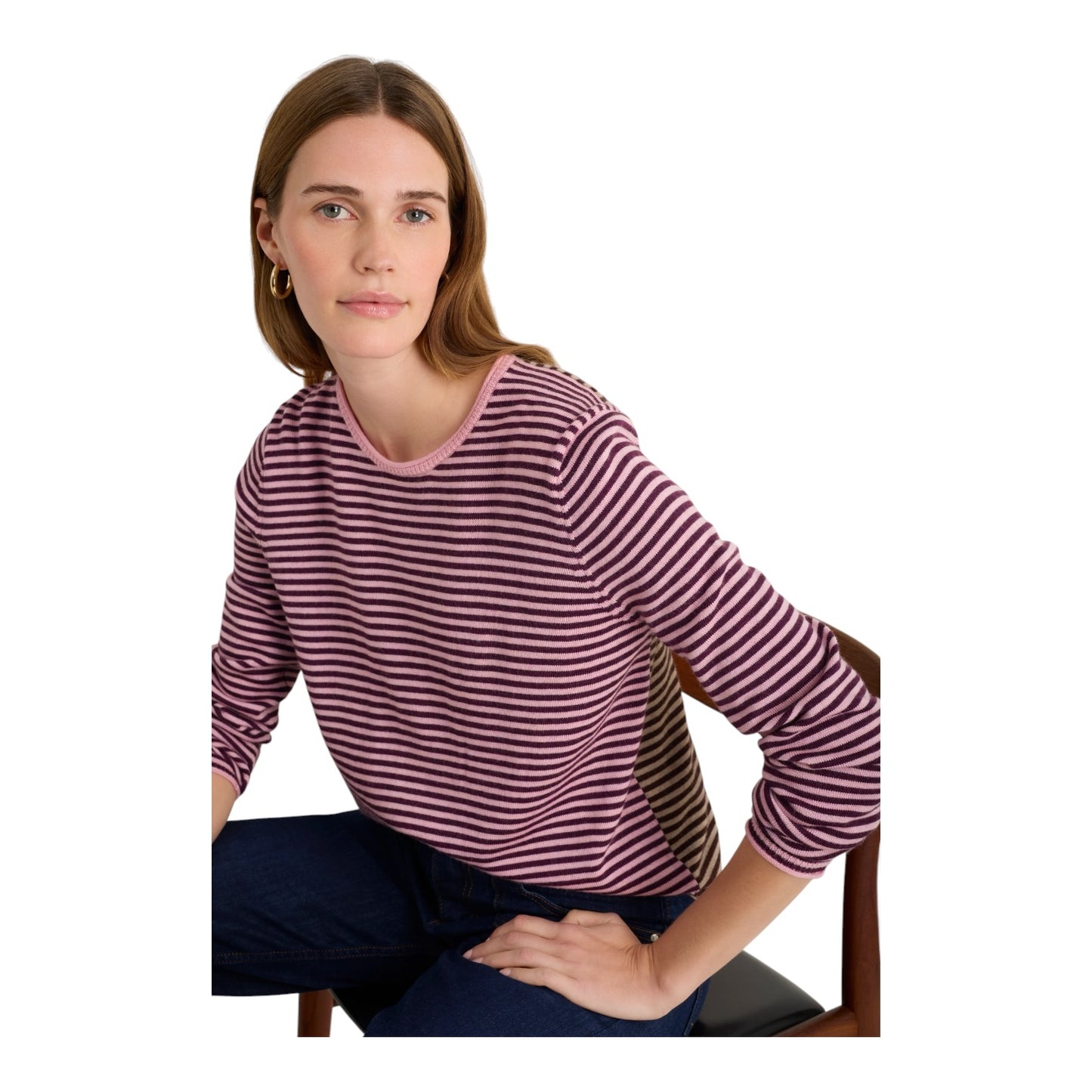 Wyse Josephine Pink and Burgundy Merino Wool Jumper - 10/12