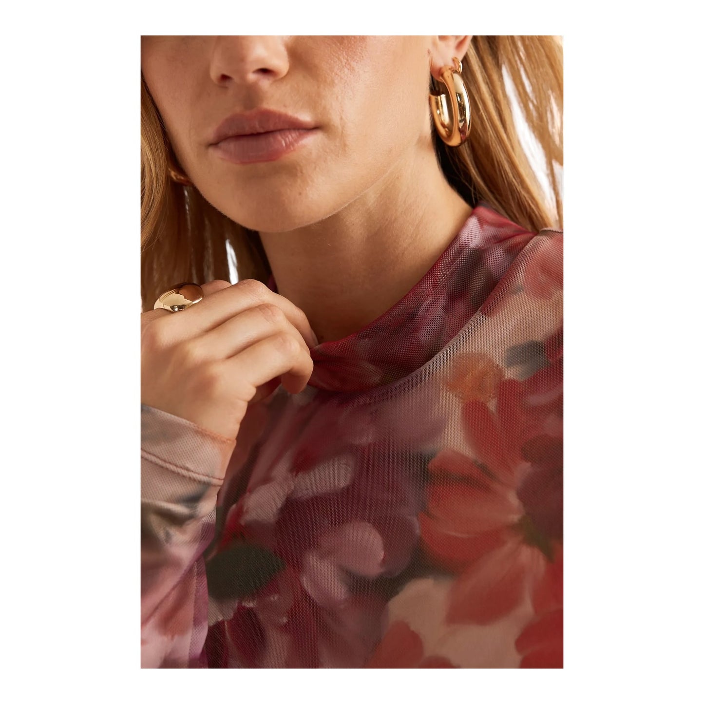 Kachel High-Neck Floral Mesh Maxi Dress - 10