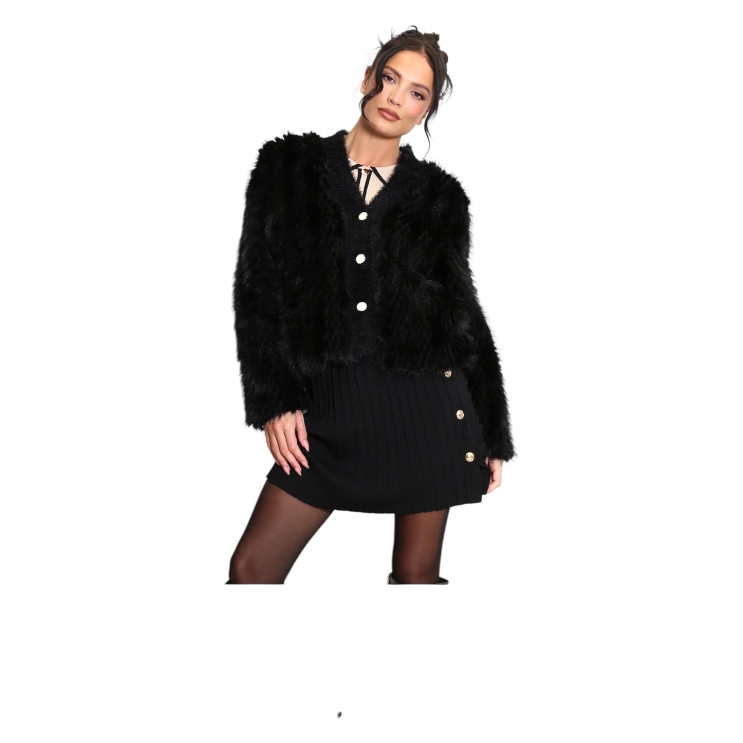 Yu & Me Black Fluffy Cardigan - 10/12