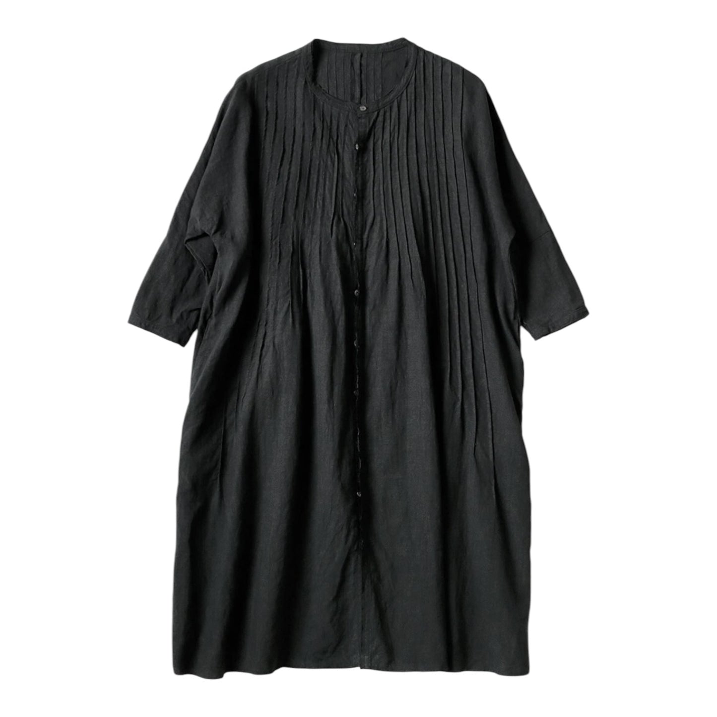 Kapital Black French Linen Pintuck O'Keeffe Dress - 12/14