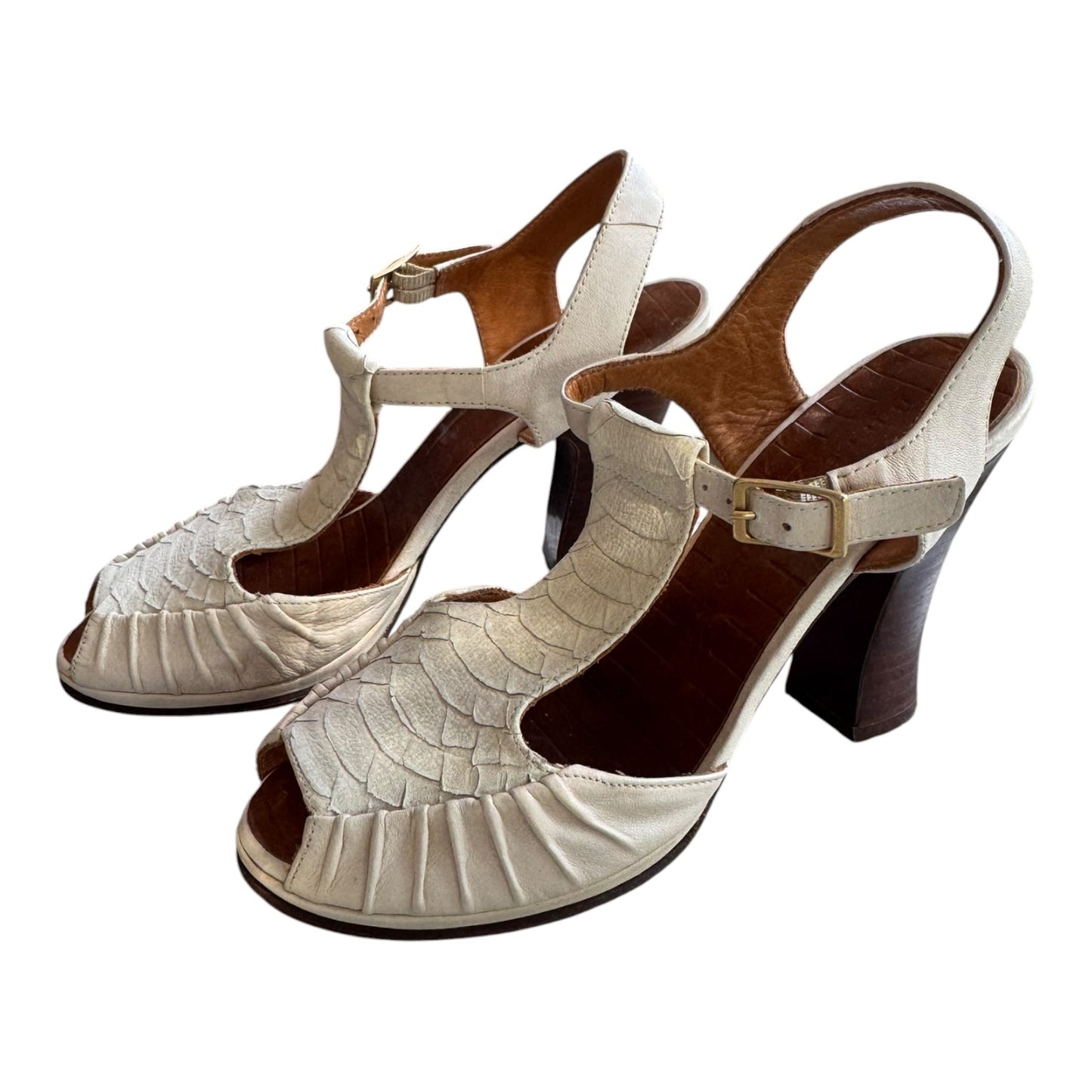 Chie Mahara Cream T Bar Heels - 37/4
