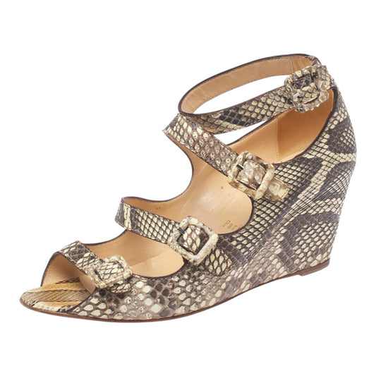 Louboutin Beige Python Buckle Wedge Heels - 41/8