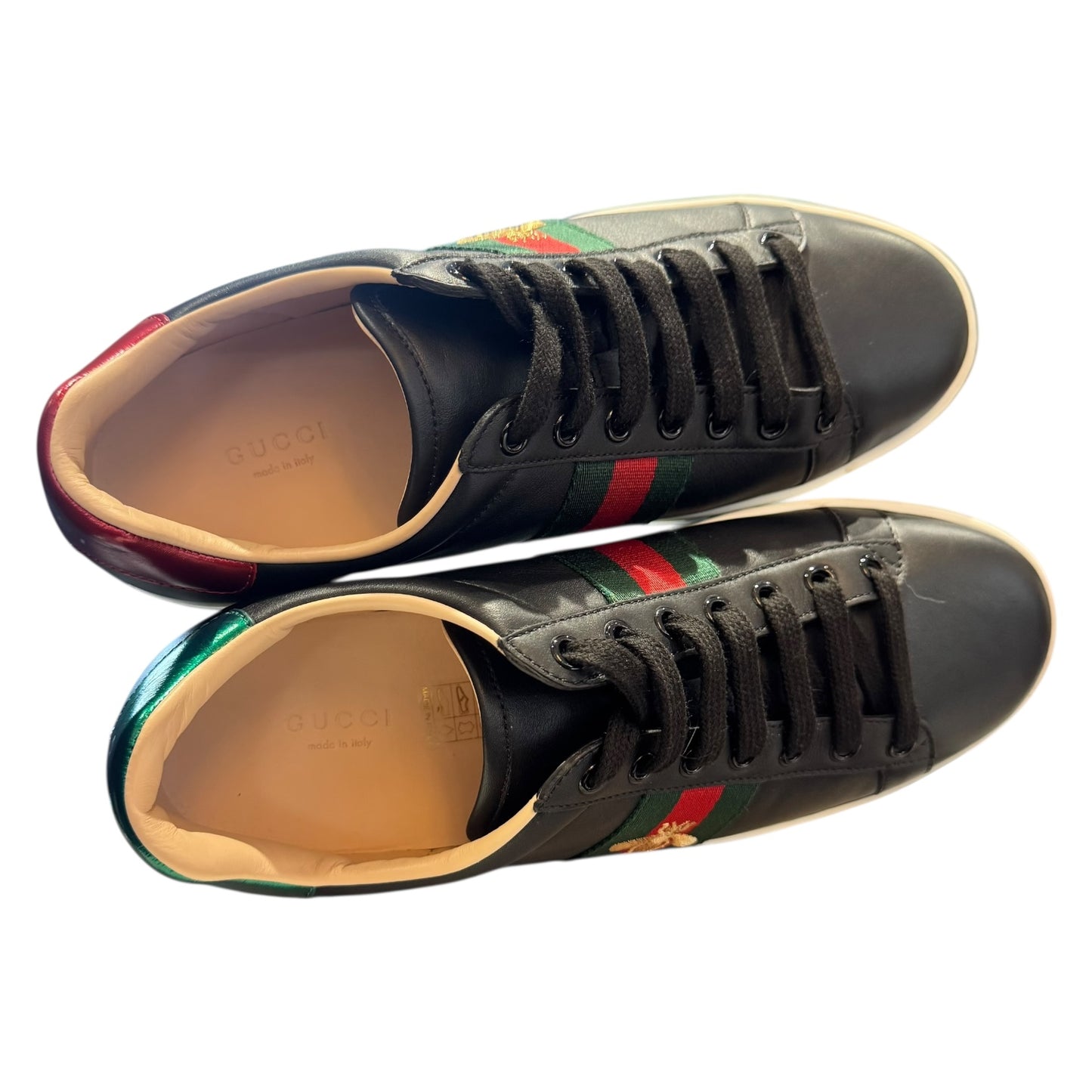 Gucci Black Leather Bee Embroidered Ace Platform Sneakers - 39/6