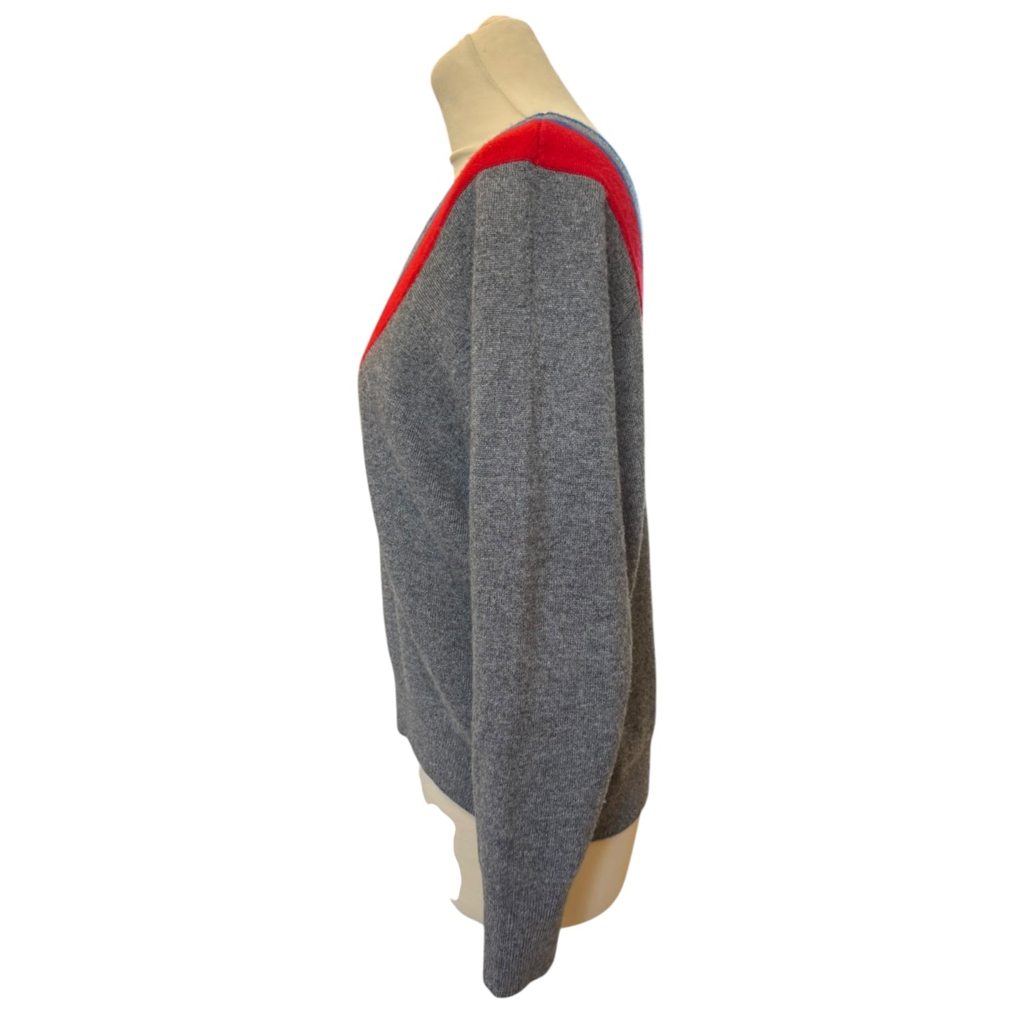 Sandro Grey Sweater with Red and Blue V Neck - 10/12