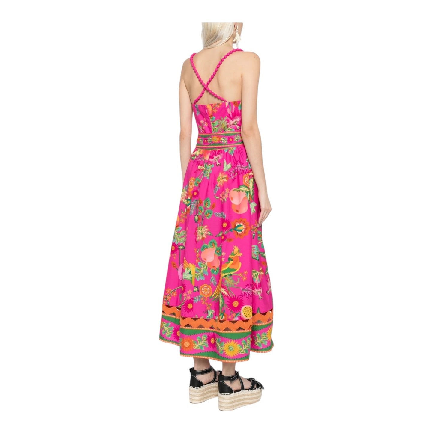 Farm Rio Pink Fruit Garden Printed Cotton Midi Dress - 8/10