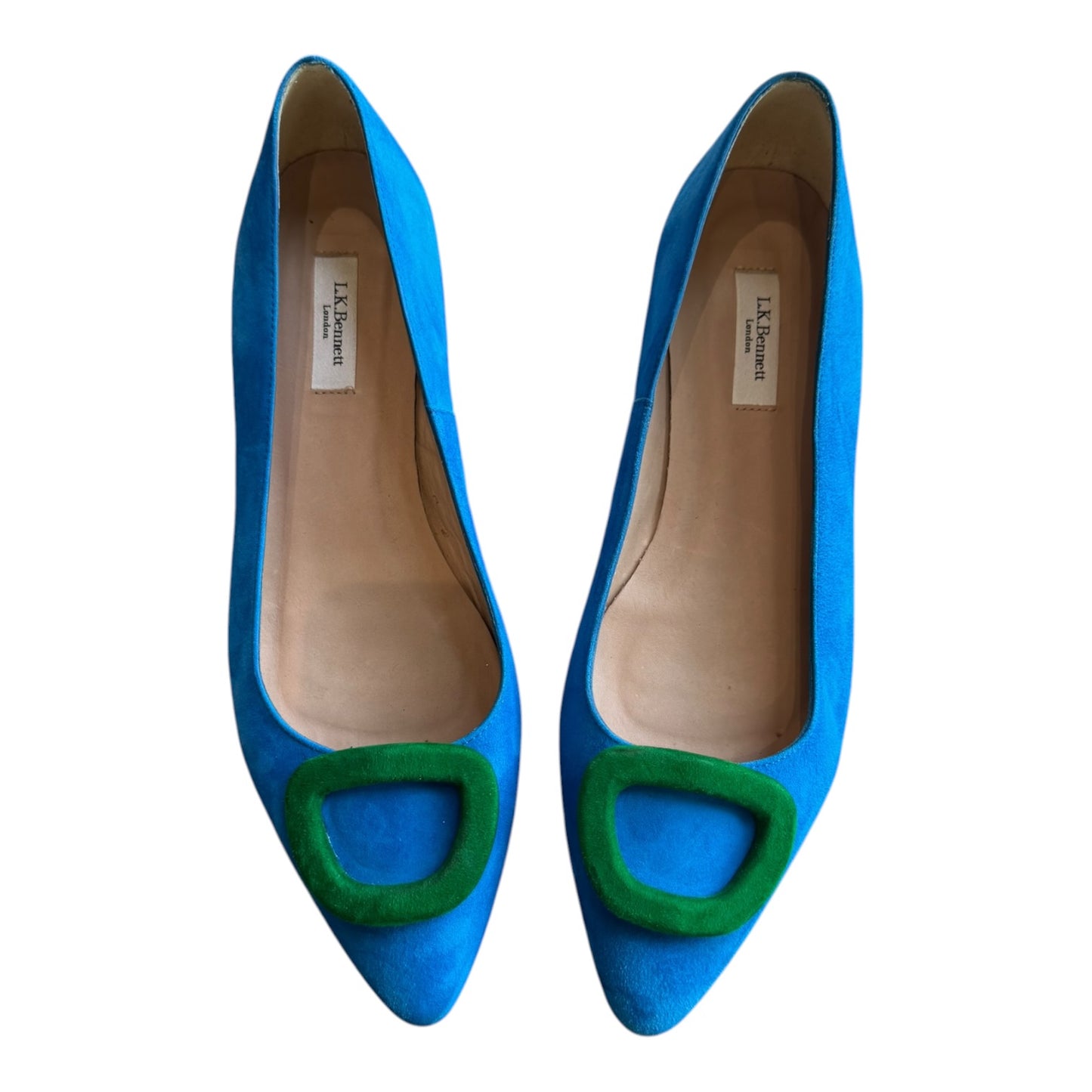 LK Bennett Blue and Green Pointed Flats - 39/6