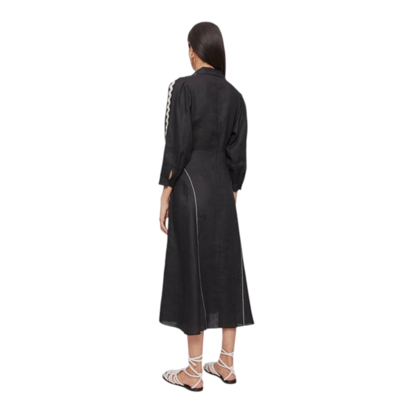 Jigsaw Black Linen Ric Rac Dress - 8 - NEW