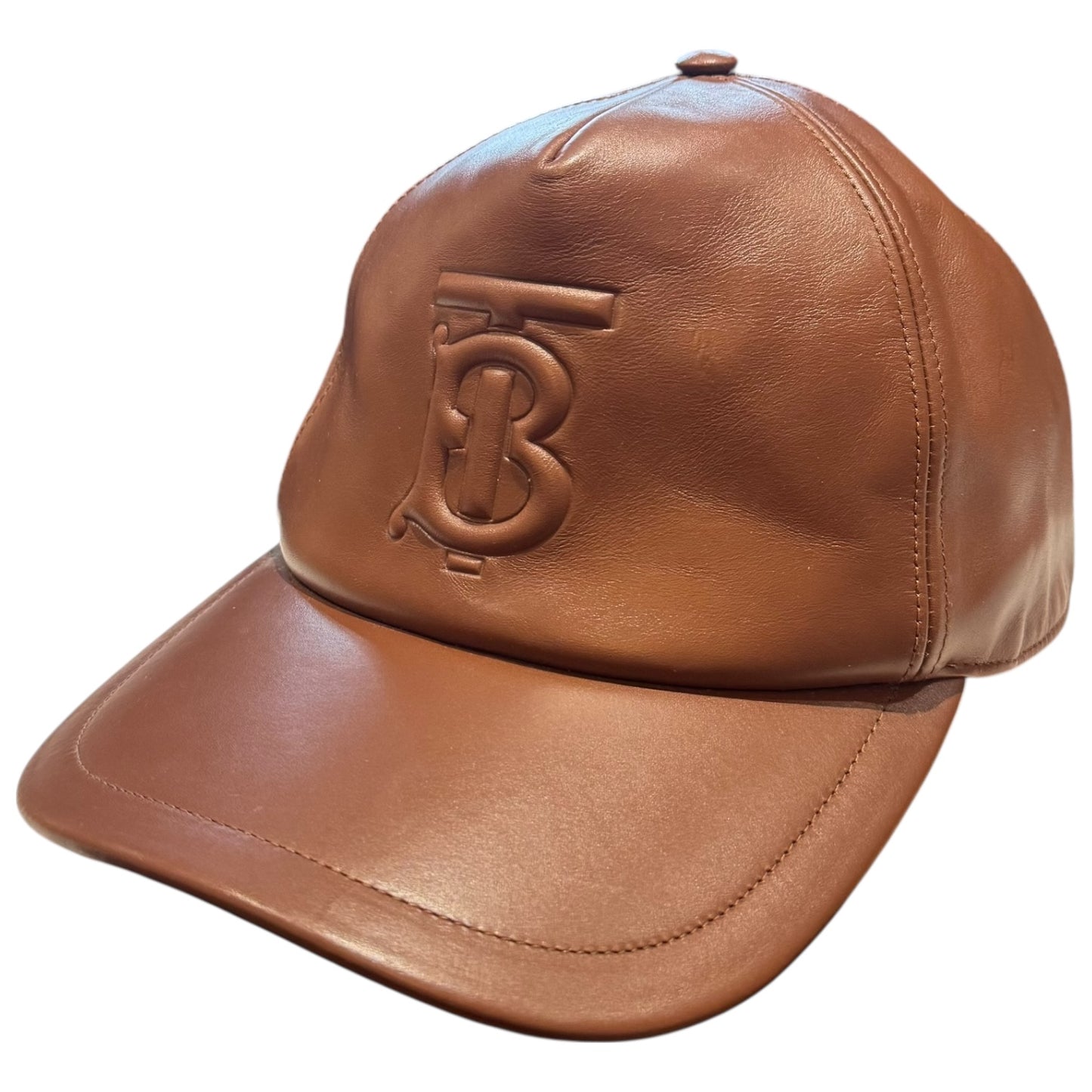 Burberry Brown Leather Logo Cap - M
