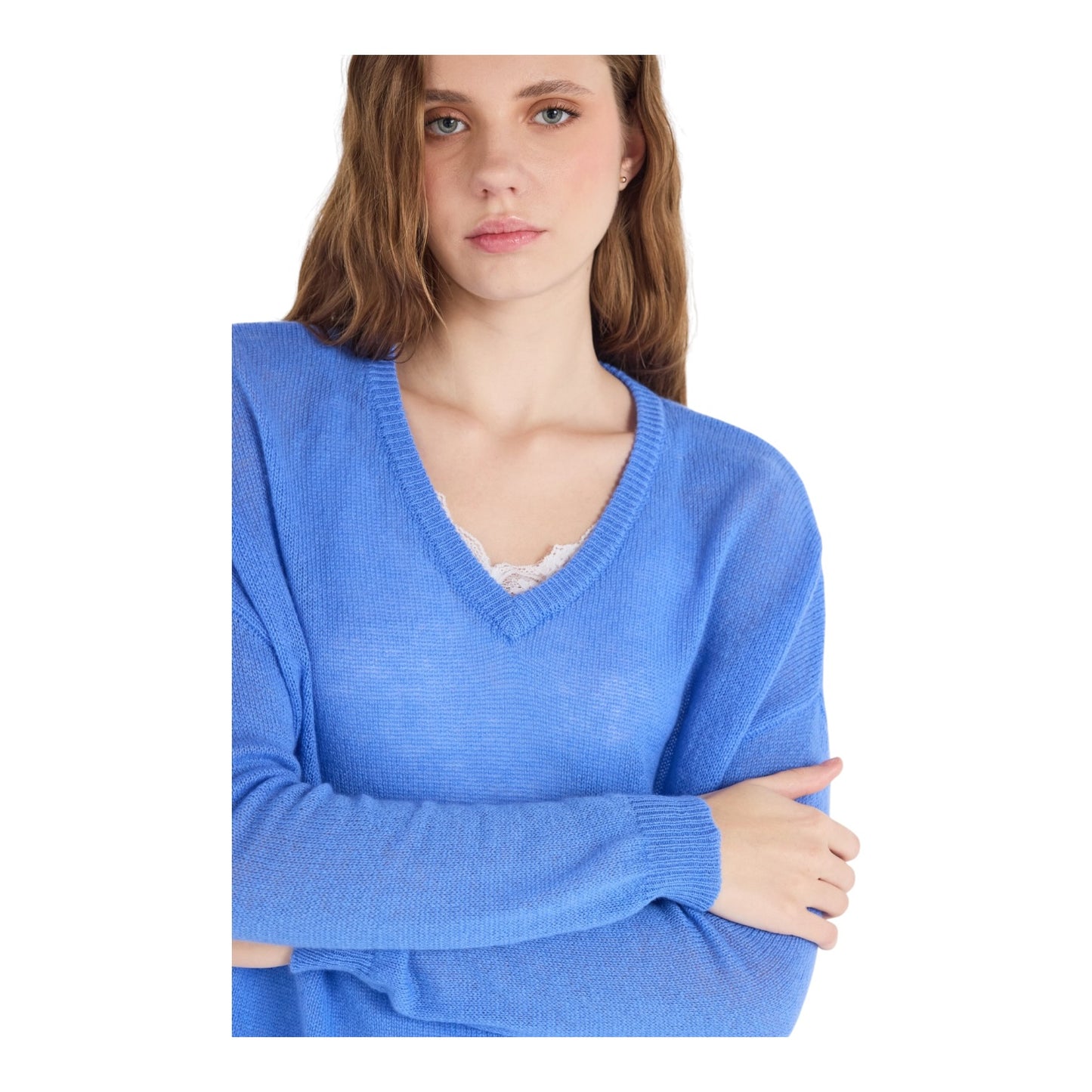Absolute Cashmere Angelica V Neck Sweater in Cornflower Blue - 10