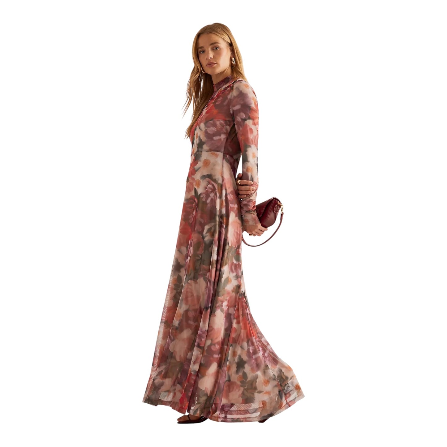 Kachel High-Neck Floral Mesh Maxi Dress - 10